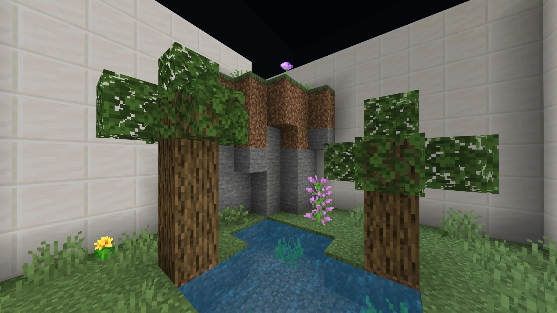 Parkour a Map Screenshot 3 Parkour room featuring oak trees a small pond and stone cliff obstacles