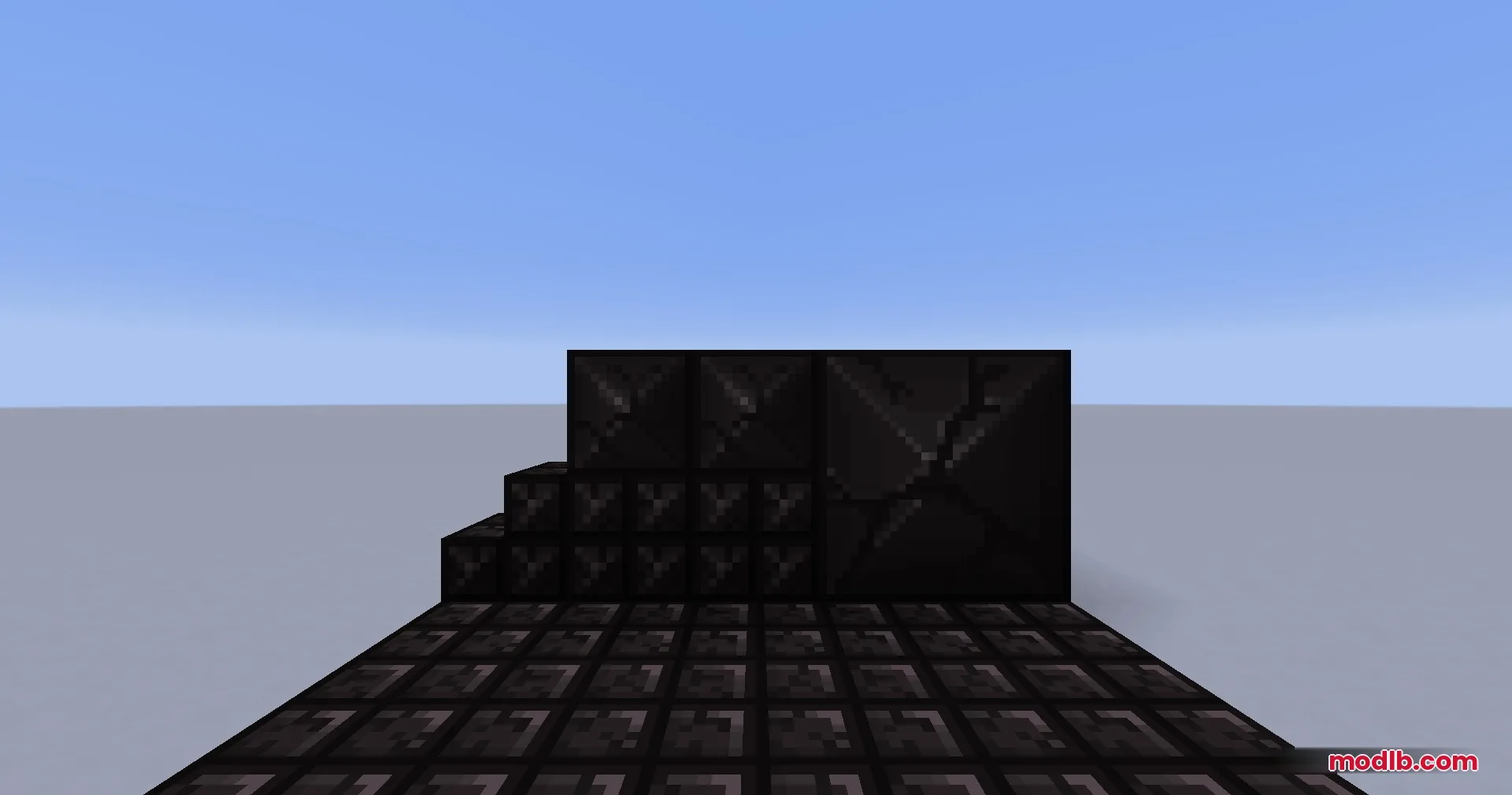 Portal Mod Portal 1 Blocks Resource Pack Screenshot 8 Classic dark textured blocks with a portal aesthetic in a flat world