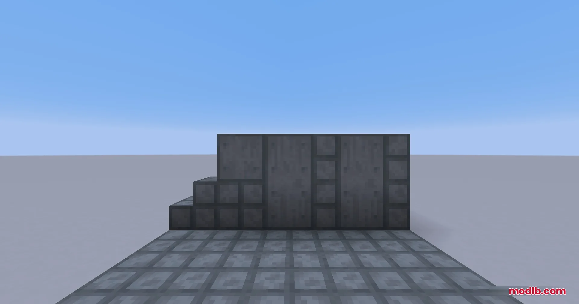 Portal Mod Portal 1 Blocks Resource Pack Screenshot 3 Dark grey lunecast and blackplate blocks arranged in a simple test chamber