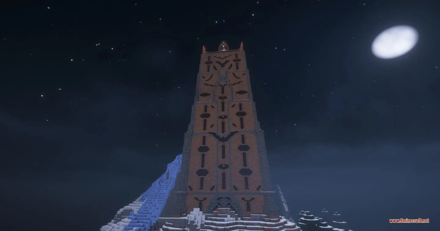 A massive dungeon from Professor Porkers Legendary Dungeons stands on a snowy mountain