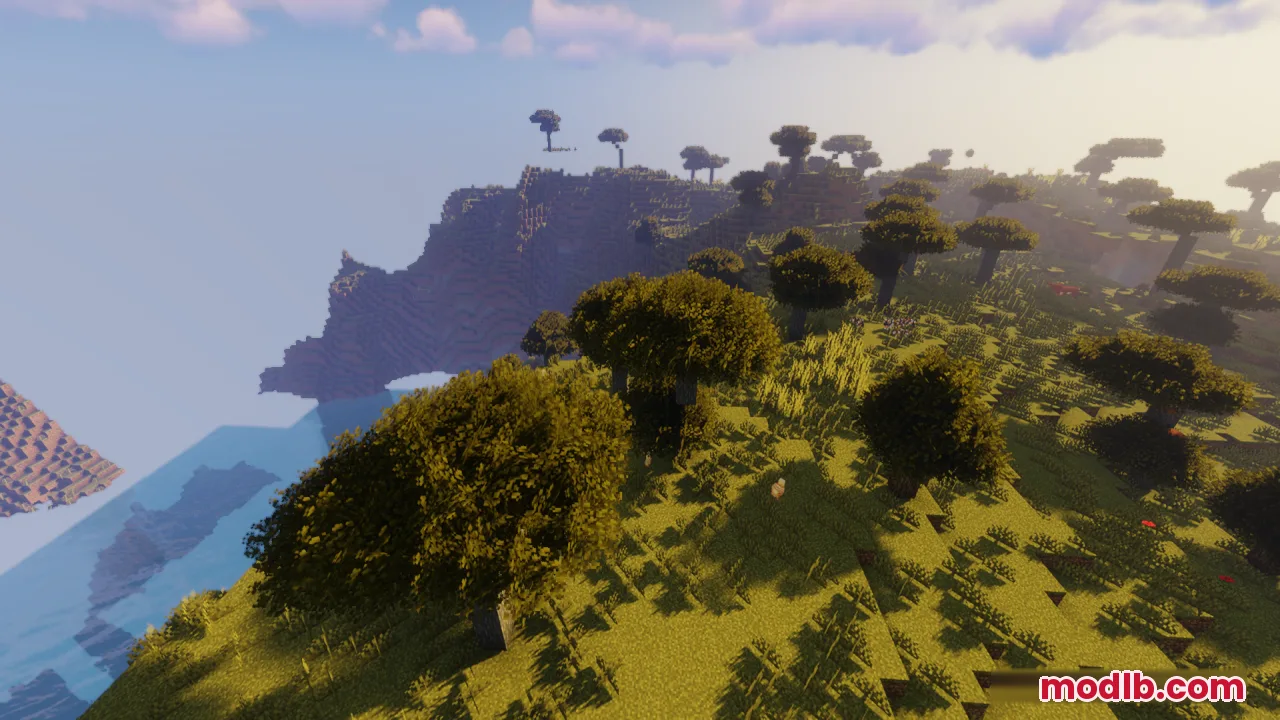 Rainbow Foliage Resource Pack makes trees look bushier in a savanna biome