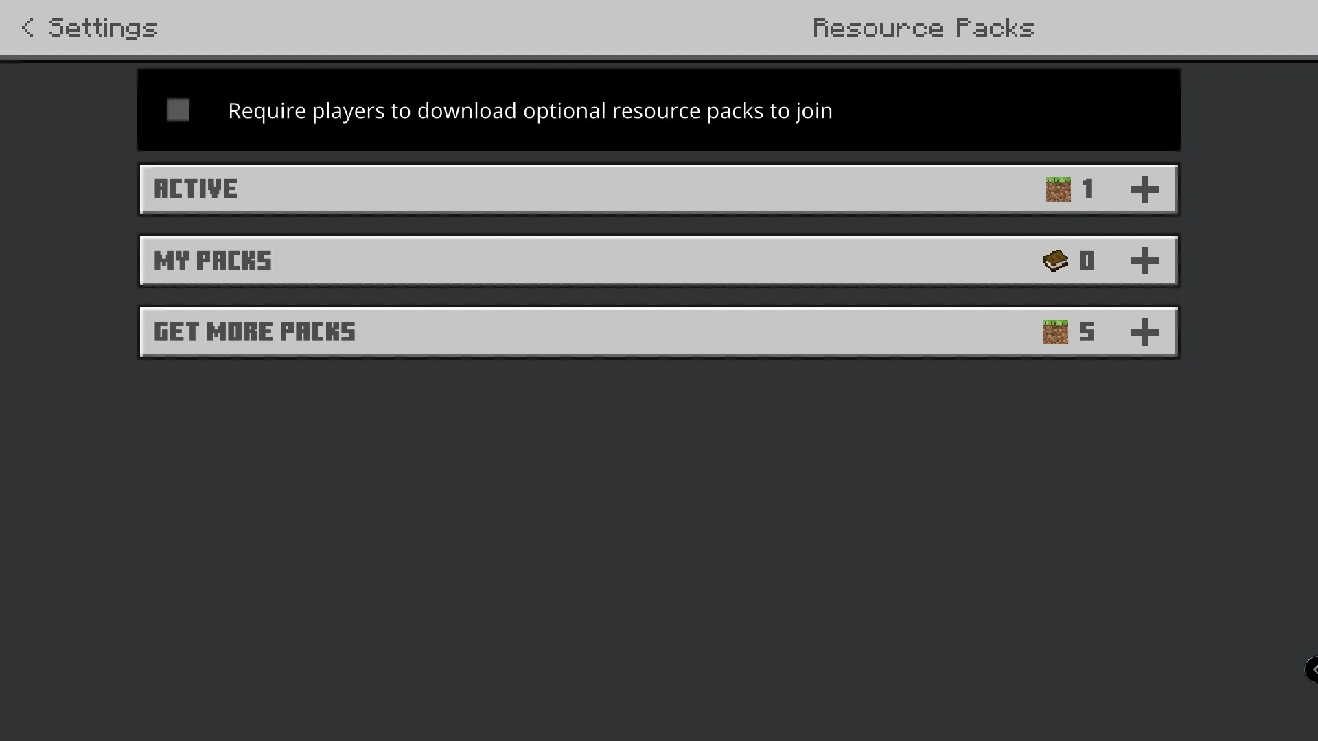Minecraft resource packs settings menu with option to require downloads for players