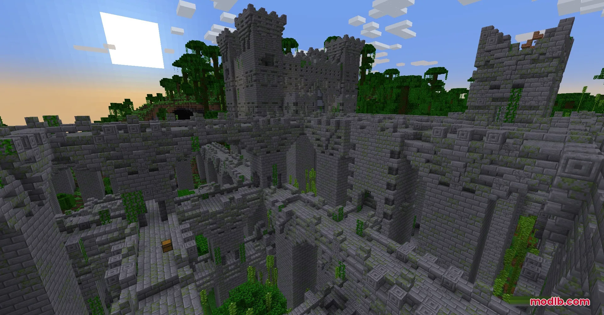 Repurposed Structures Better Nether Fortress Compat Datapack Resource Pack Screenshot 3 A massive stone jungle fortress with towers and bridges overgrown with green vines