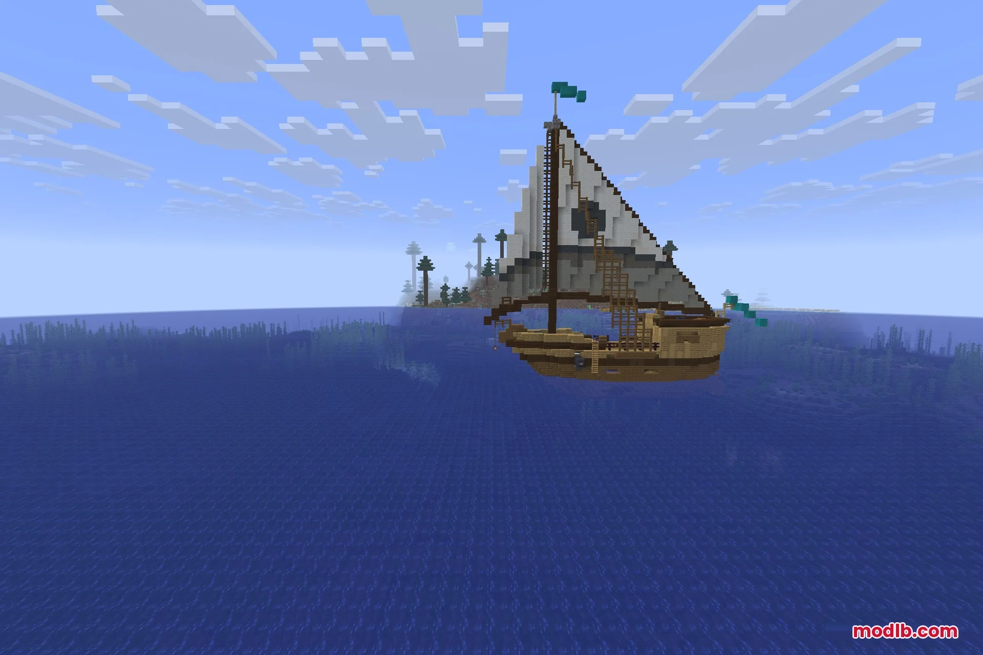 A small yacht adrift in the middle of the ocean