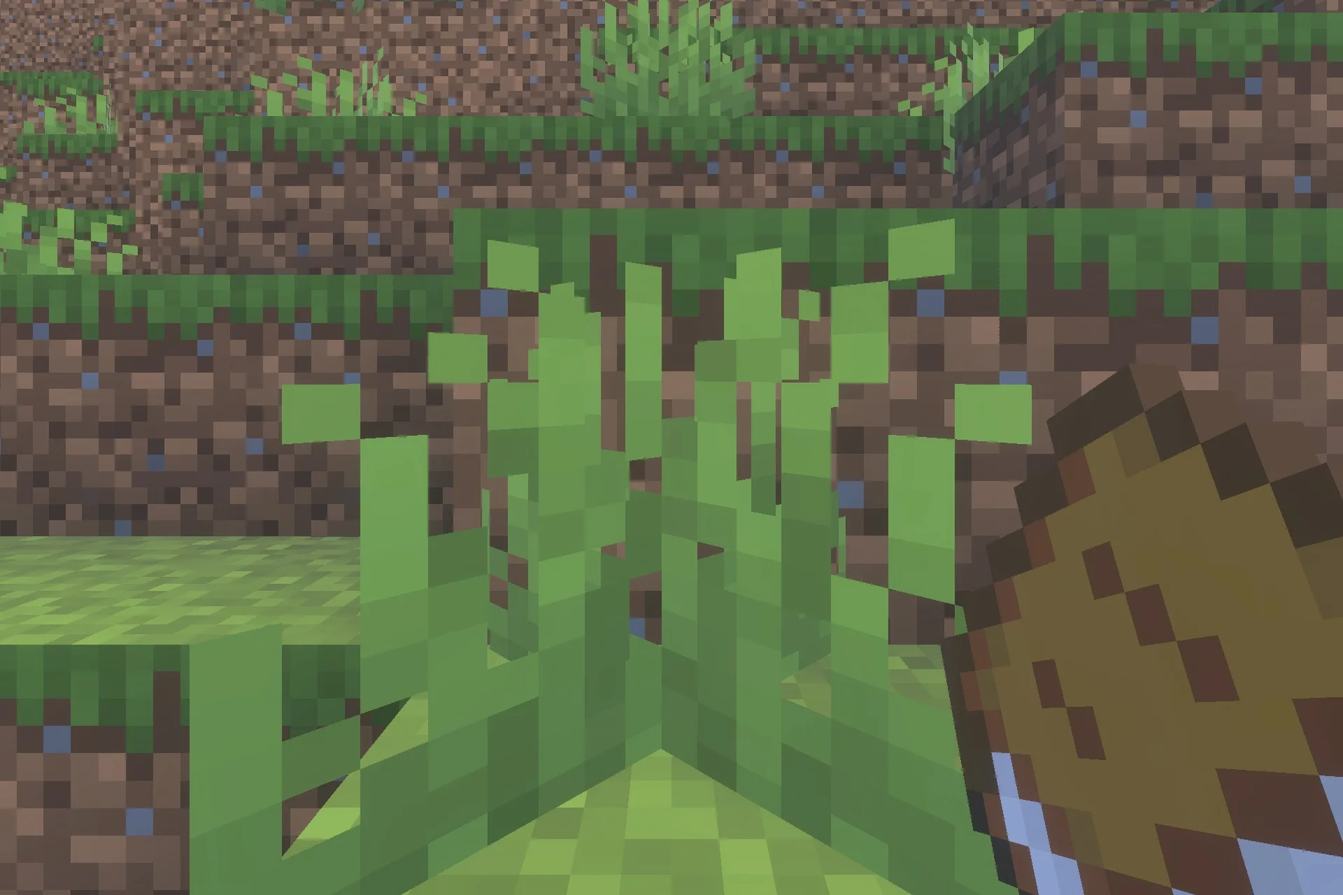 Simple Backpack Achievement Friendly No Lag Addon Screenshot 4 Close up view of a player holding a brown backpack item near grass