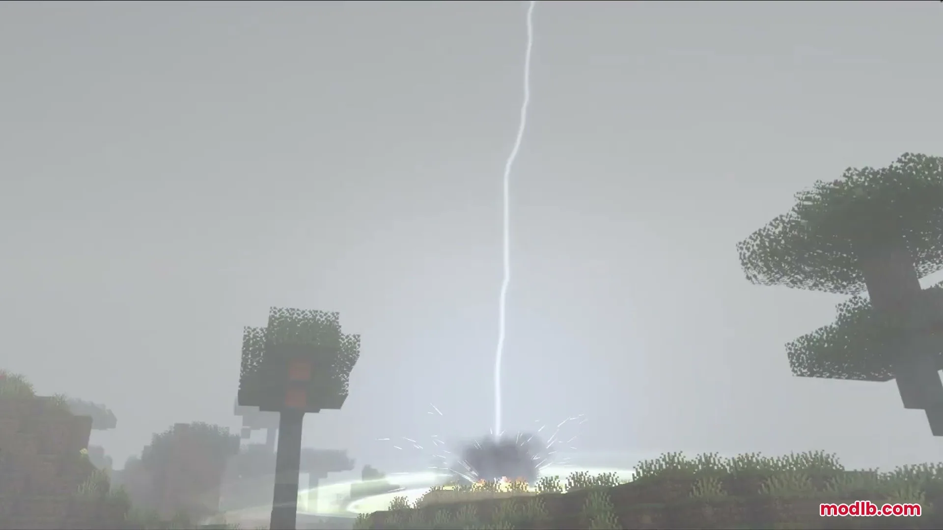 Skybolt Resonance Mod Screenshot 1 A bright lightning bolt strikes the ground creating a realistic visual shockwave