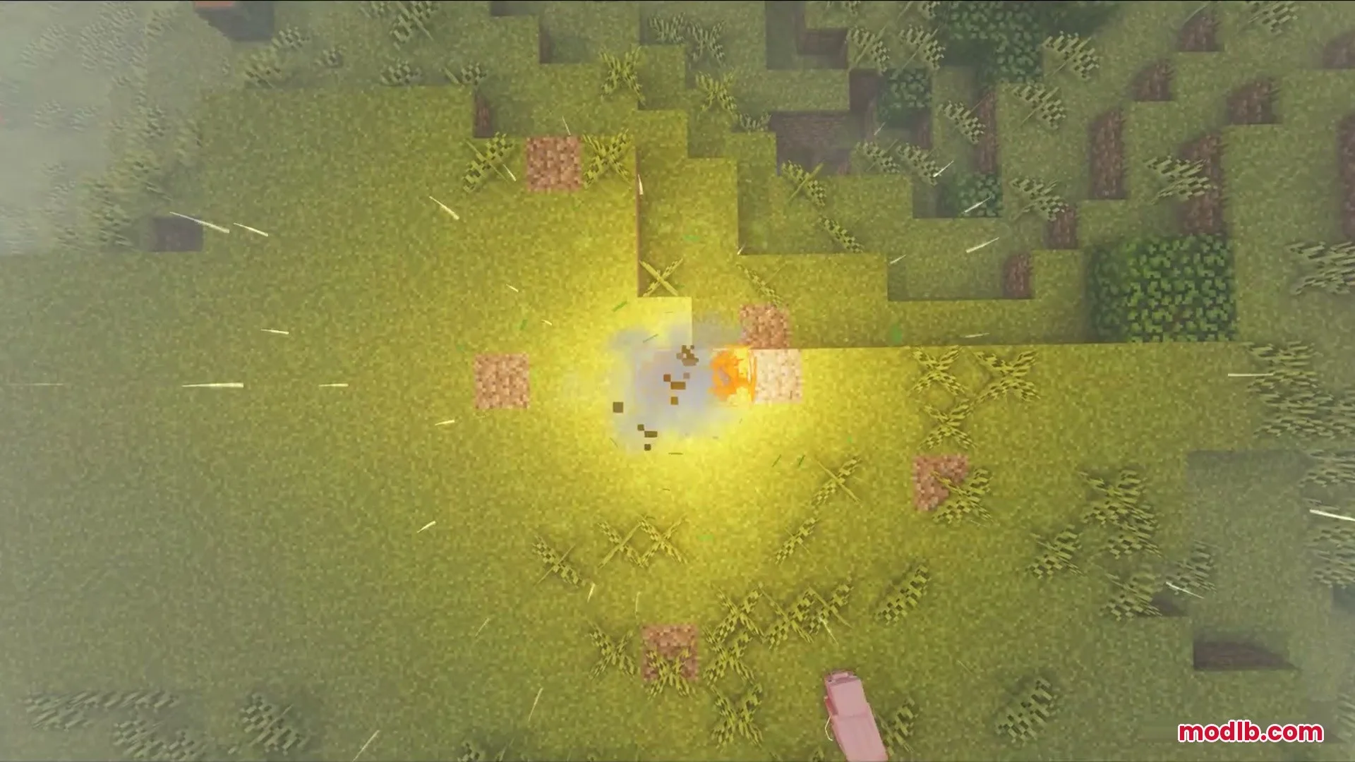 Skybolt Resonance Mod Screenshot 3 A lightning bolt strikes the ground creating a bright glow and fire