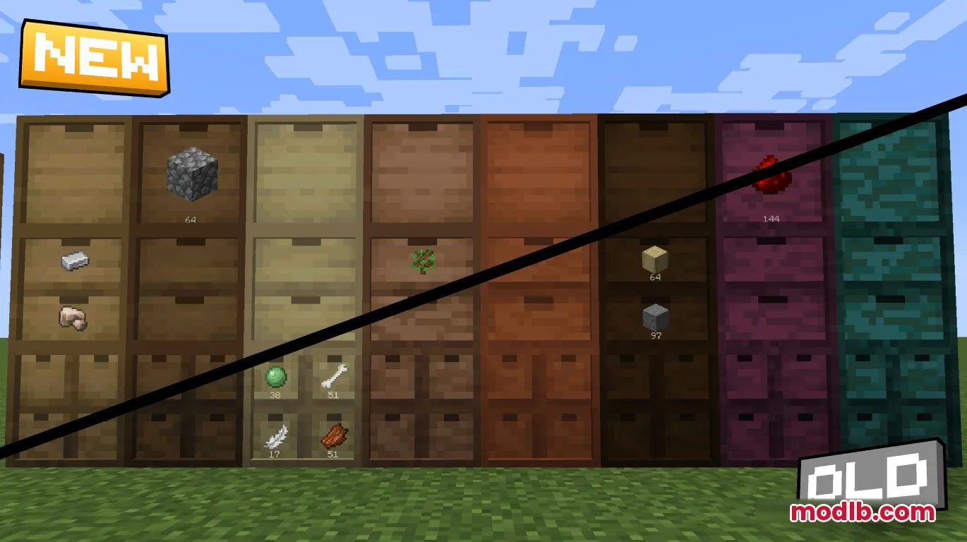 Comparison of old and new textures for various wooden storage drawer blocks