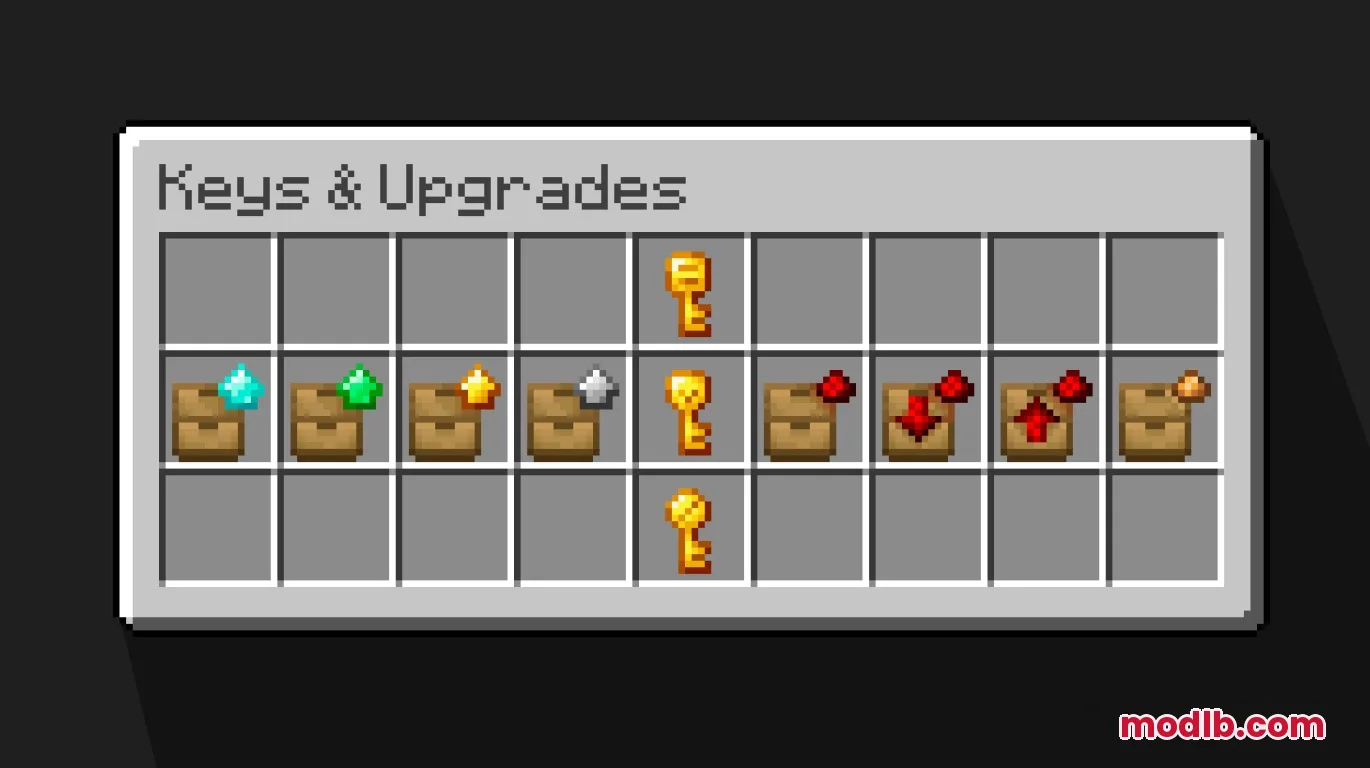 Inventory interface showing different keys and upgrades for the storage drawer system