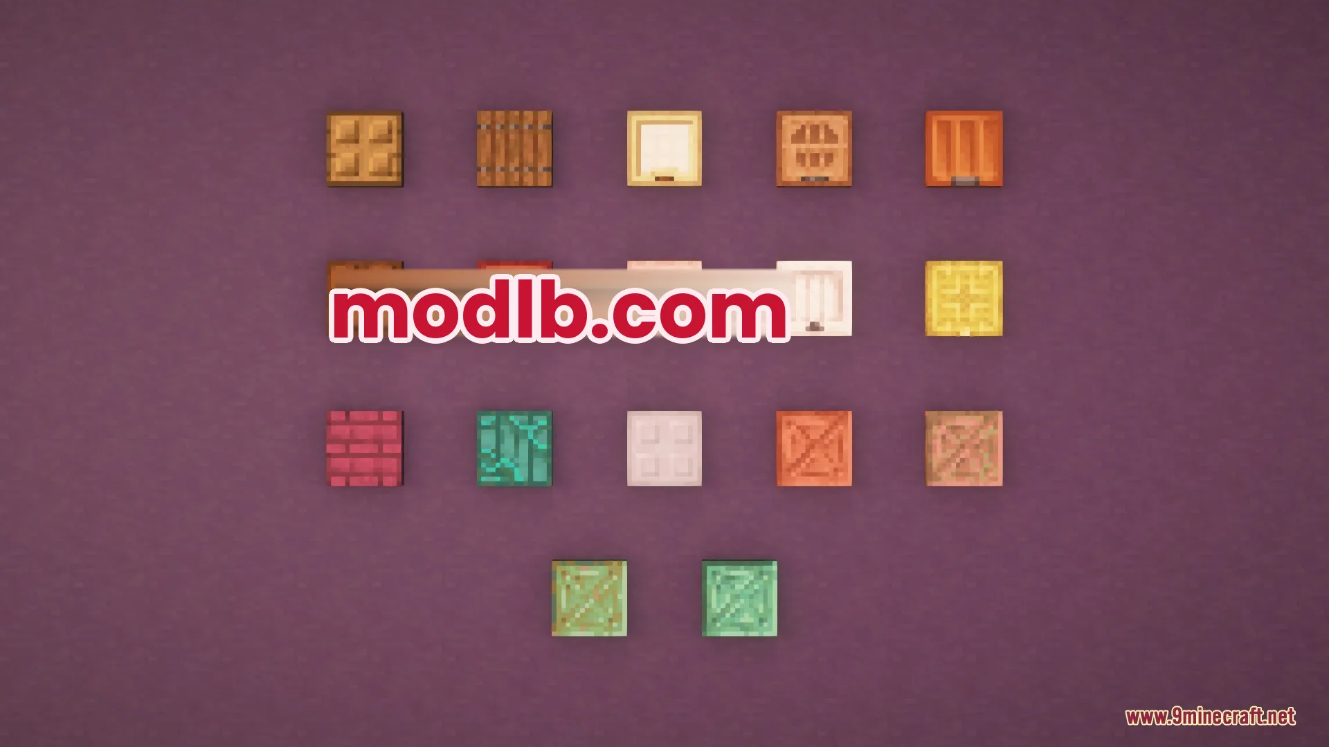 Solid Trapdoors Resource Pack Screenshot 5 A grid of solid trapdoors featuring various wood and metal textures
