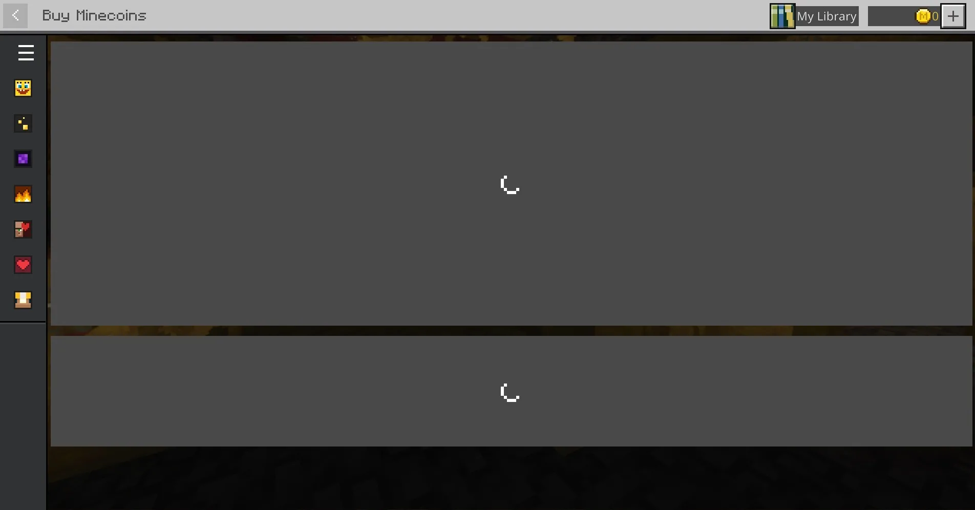 Squid Game - Minecraft Bedrock Edition Map Screenshot 4 Minecraft Marketplace interface showing gray boxes with white loading spinner icons