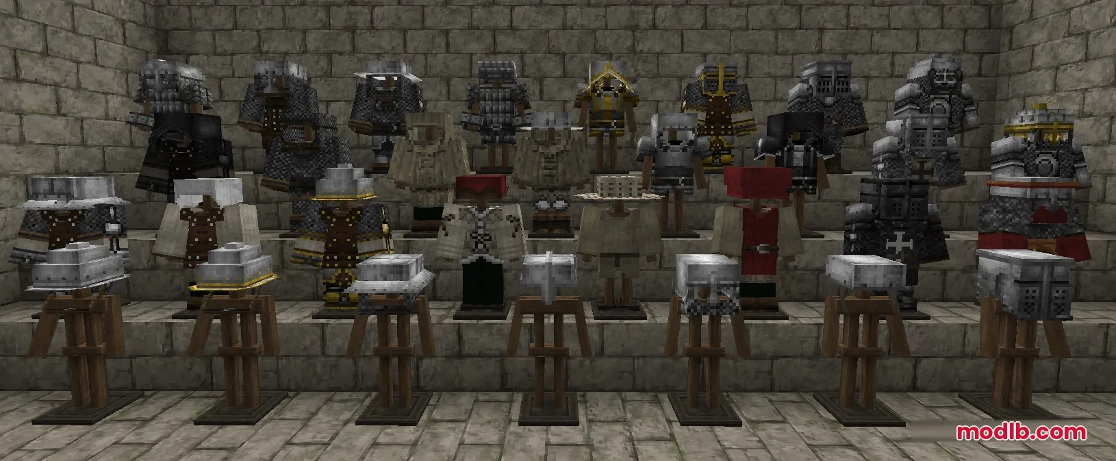 Steel Crown Heritage Resource Pack Screenshot 5 Steel Crown Heritage Resource Pack showcasing various medieval armor sets on stands