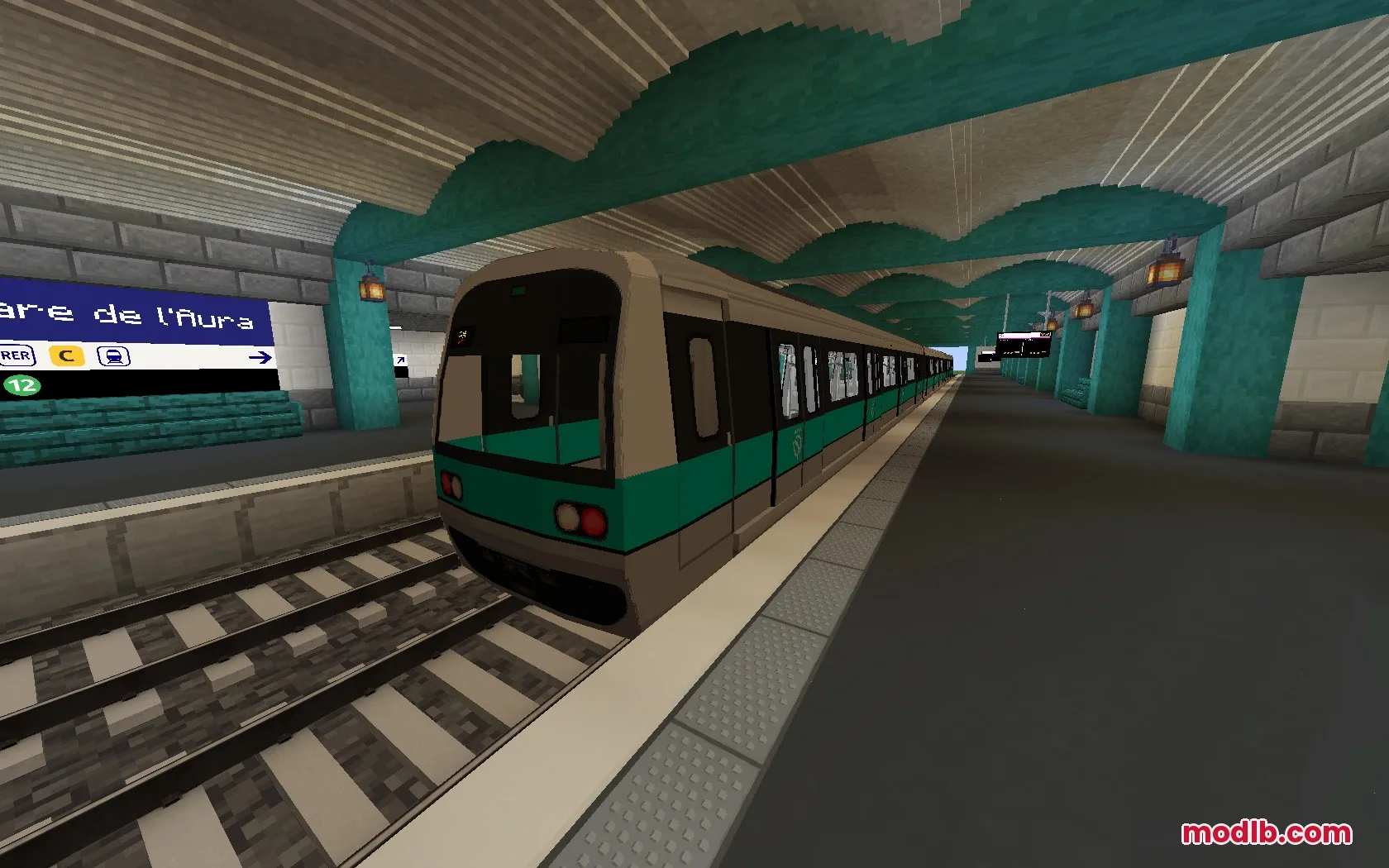 A Steel Transit Blueprints metro train stopped at an underground station platform