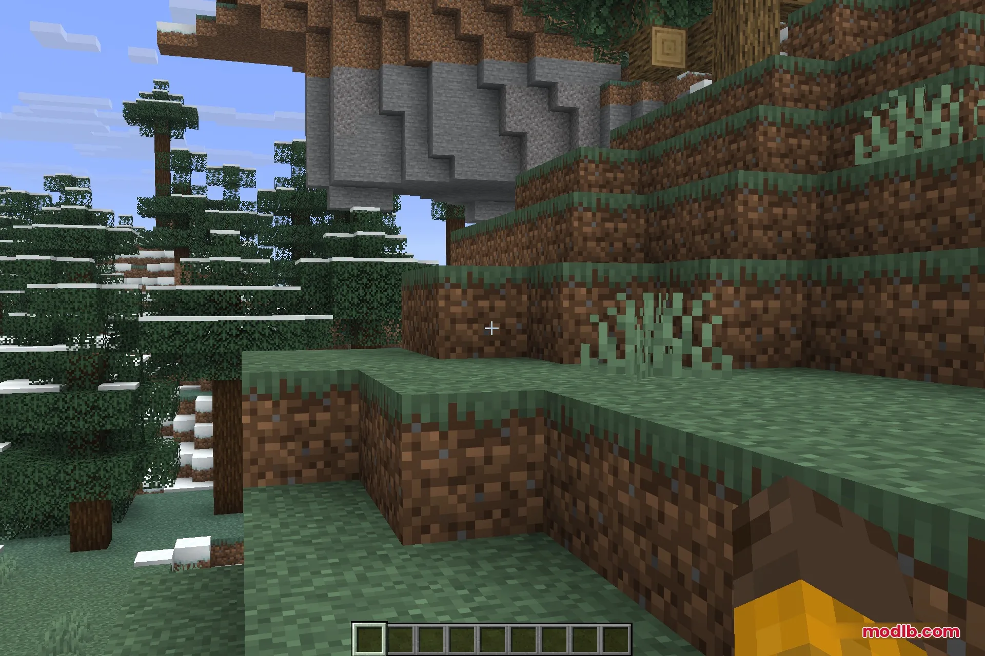 A close view of a stone shelf set into a dirt terrace