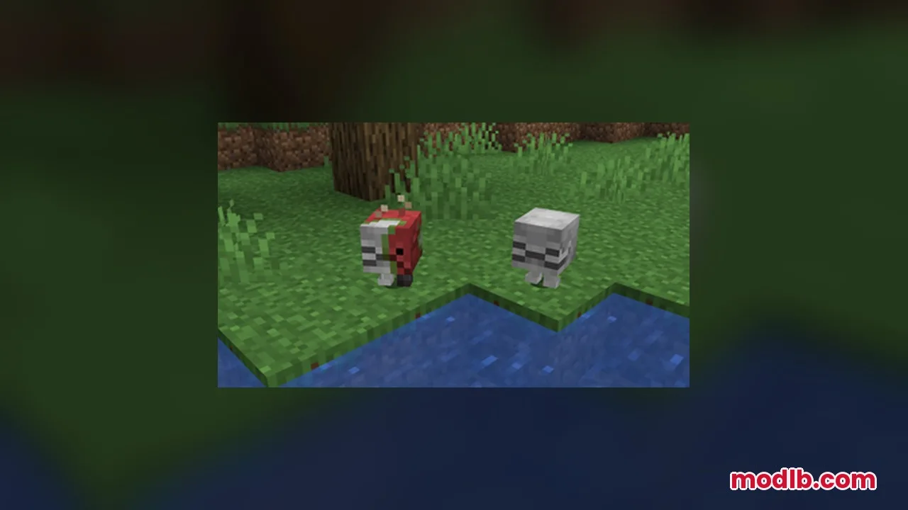 StriderZ Resource Pack Screenshot 1 A zombified baby strider and a skeleton strider standing on green grass