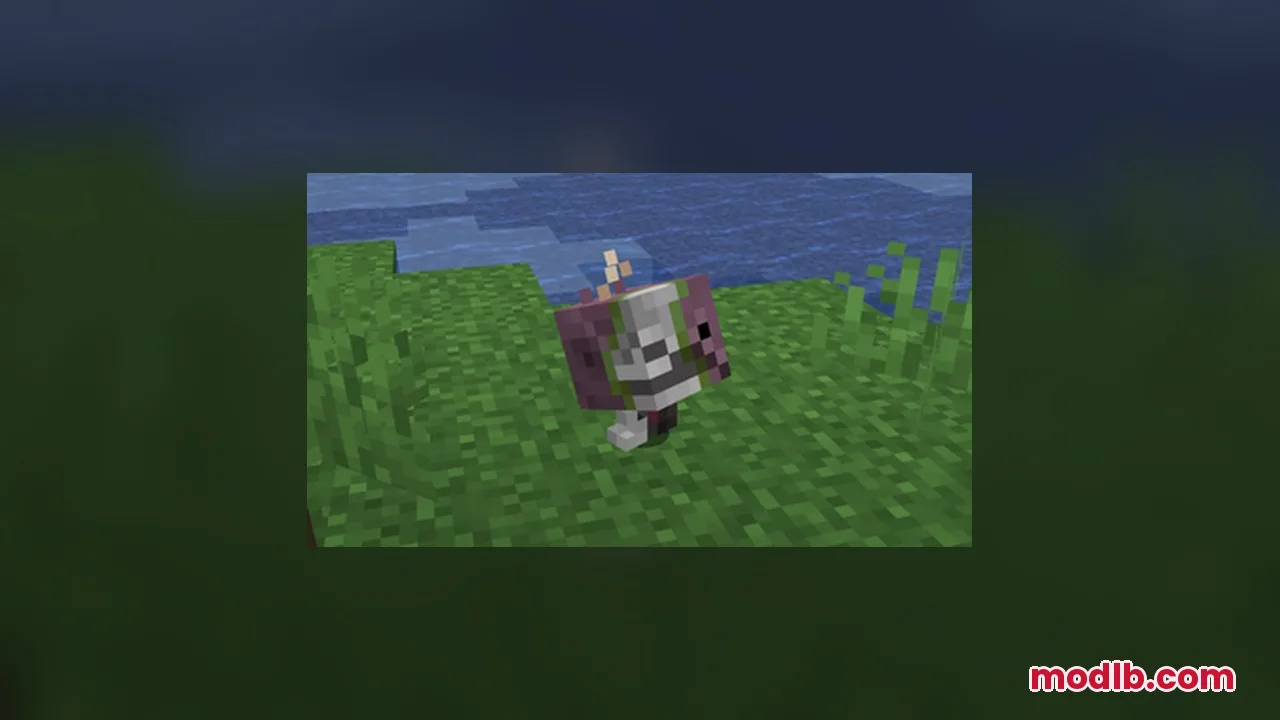 StriderZ Resource Pack Screenshot 2 A zombified strider with rotting skin standing on the grass near water