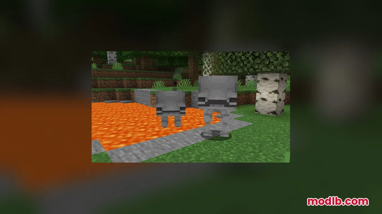 StriderZ Resource Pack Screenshot 5 Two grey skeletal striders standing on grass next to a lava pool