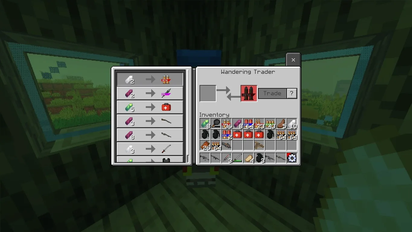Trading fragments for weapons and medic kits with a merchant in green fog