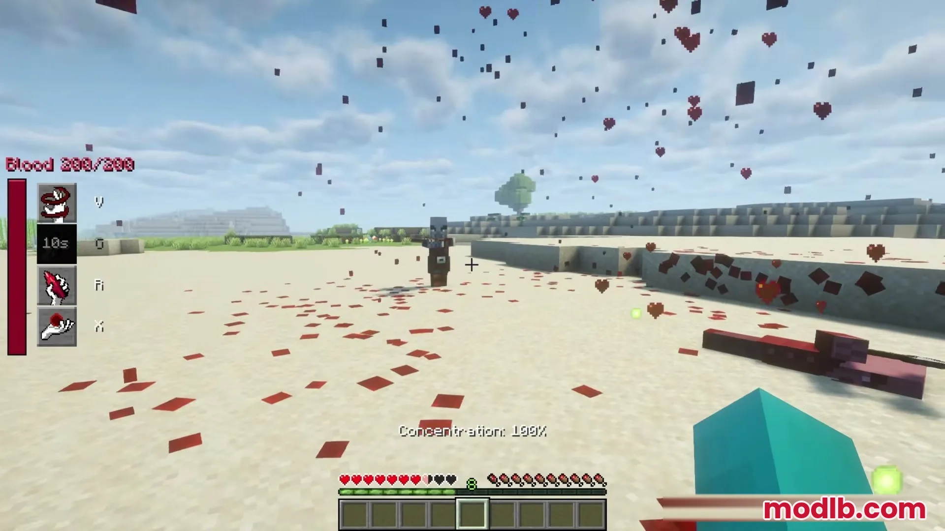 Player uses blood manipulation powers from The Boys Unbalanced Mod in Minecraft