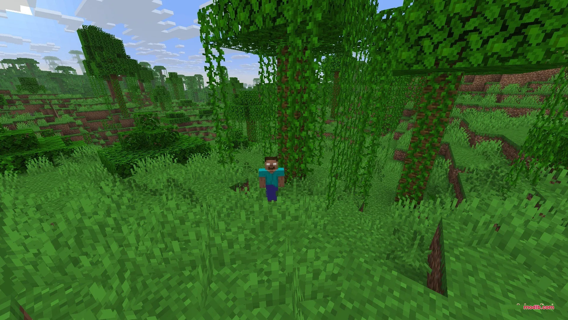 The Classic Error Data Pack Screenshot 6 Herobrine stands among the vines and trees in a bright green jungle biome