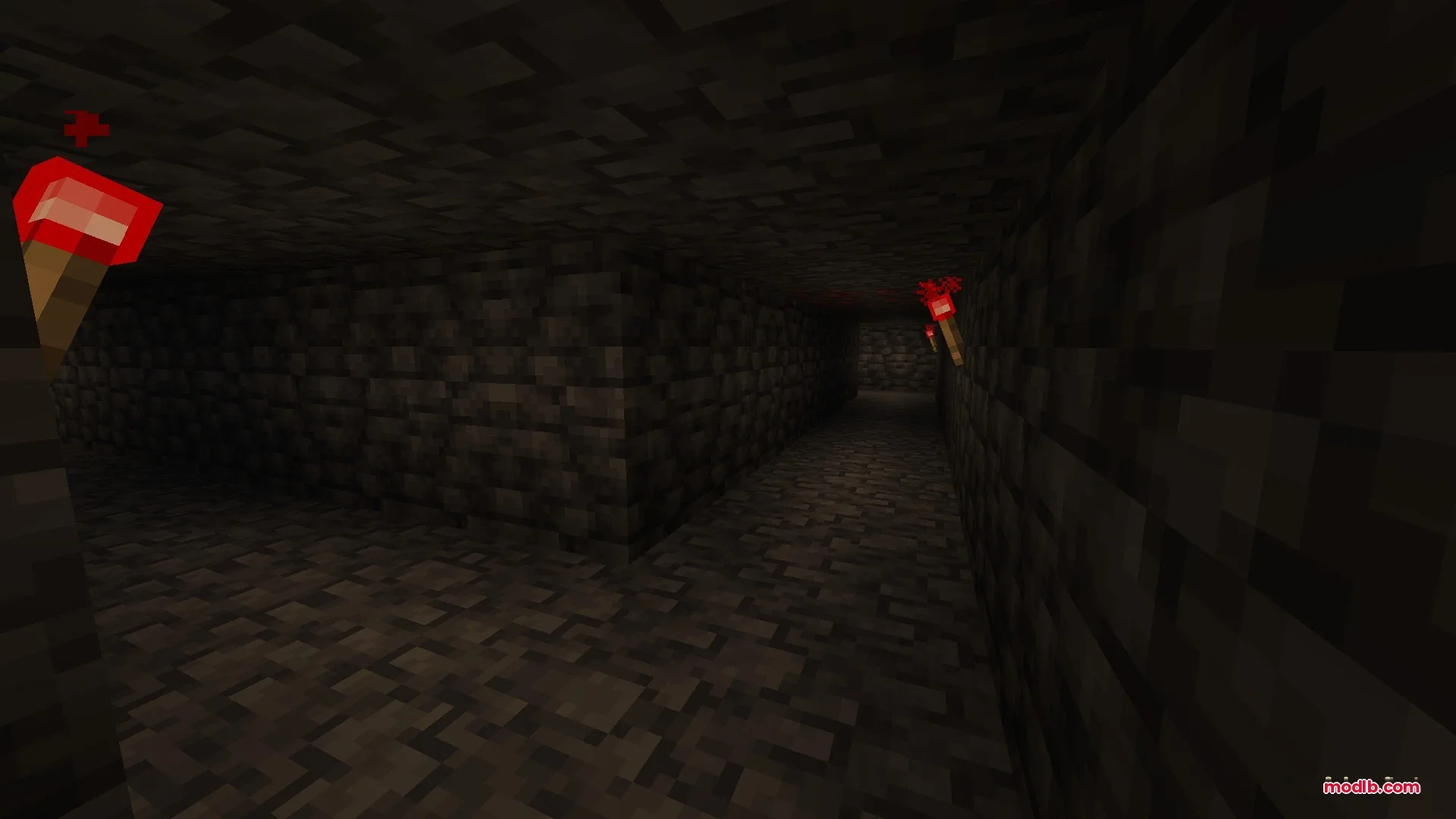 The Classic Error Data Pack Screenshot 1 A dark stone tunnel with redstone torches from the Classic Error Data Pack
