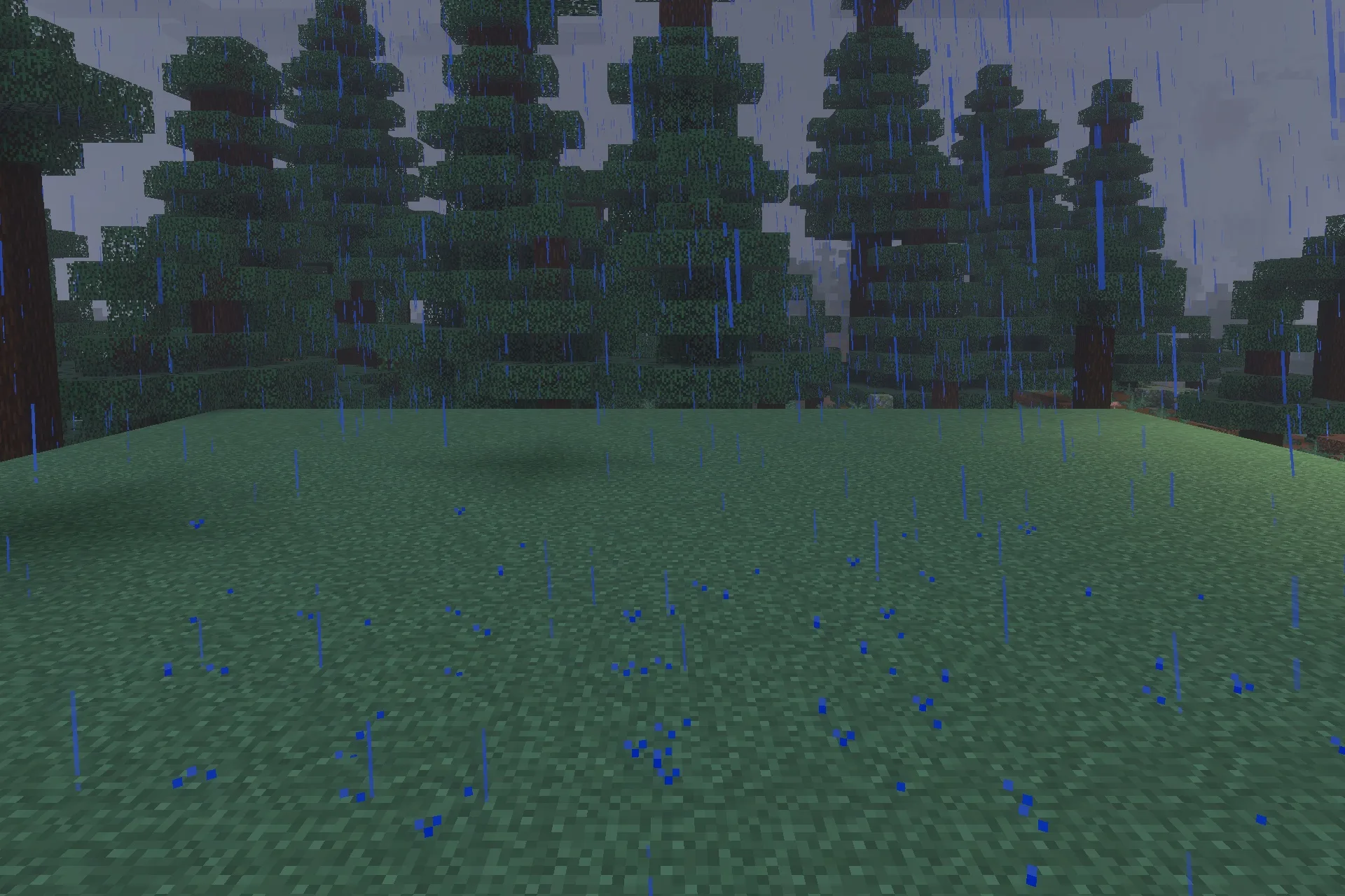 The Mimicer Patch FR Addon Screenshot 1 A mysterious figure stalks the player through a rainy spruce forest biome