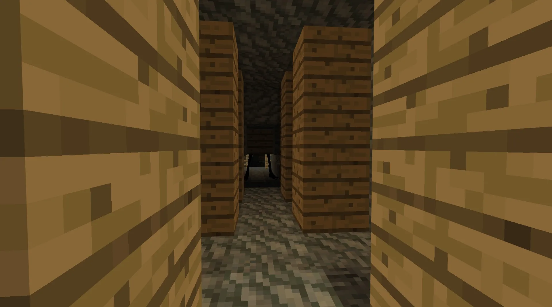 Twixxel's Stalkers Addon Screenshot 4 A scary creature watches from the shadows of a dark wooden structure
