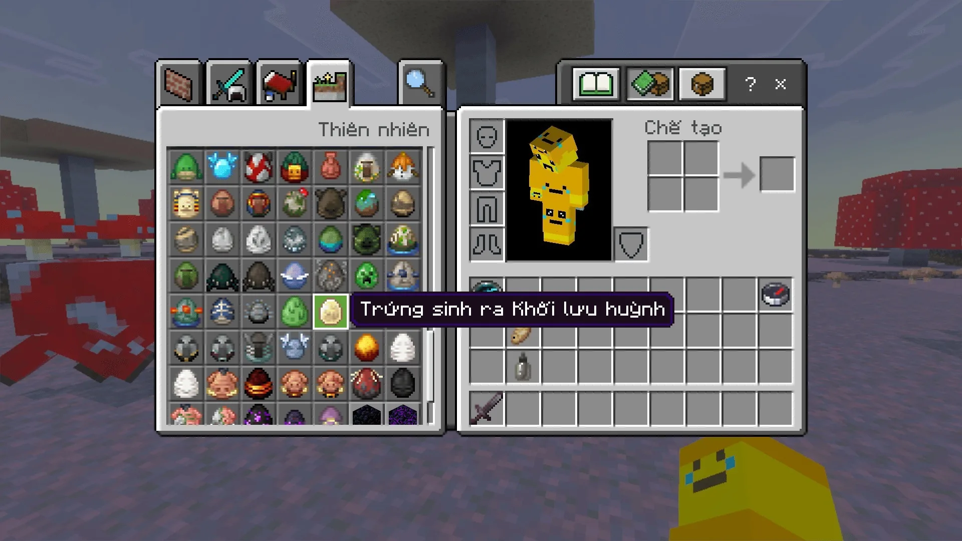 The Ty-el's Vietnamese Language Pack Texture MCPE/Bedrock Texture Pack Screenshot 2 Creative inventory menu displaying translated item names and descriptions in Vietnamese