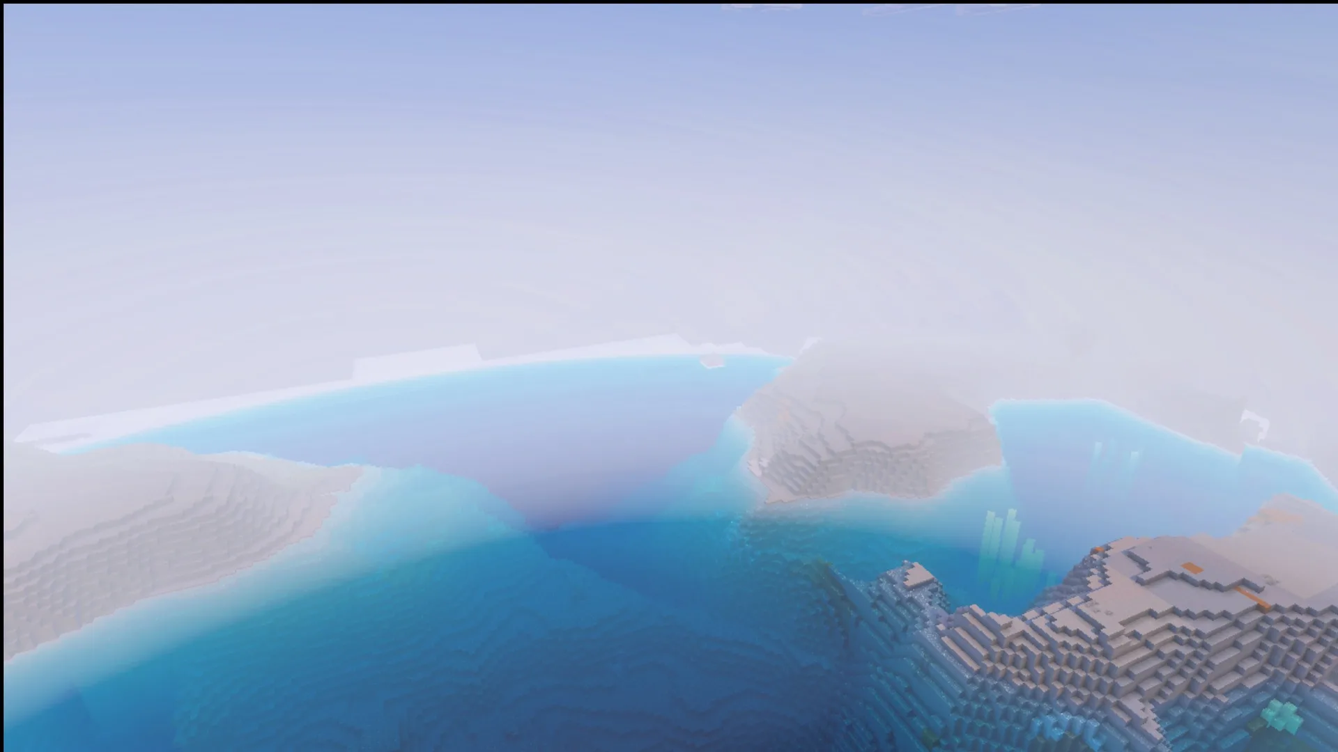 Ultimate Survival Texture Pack Screenshot 5 A wide view of the terrain and coastline with the Ultimate Survival pack applied