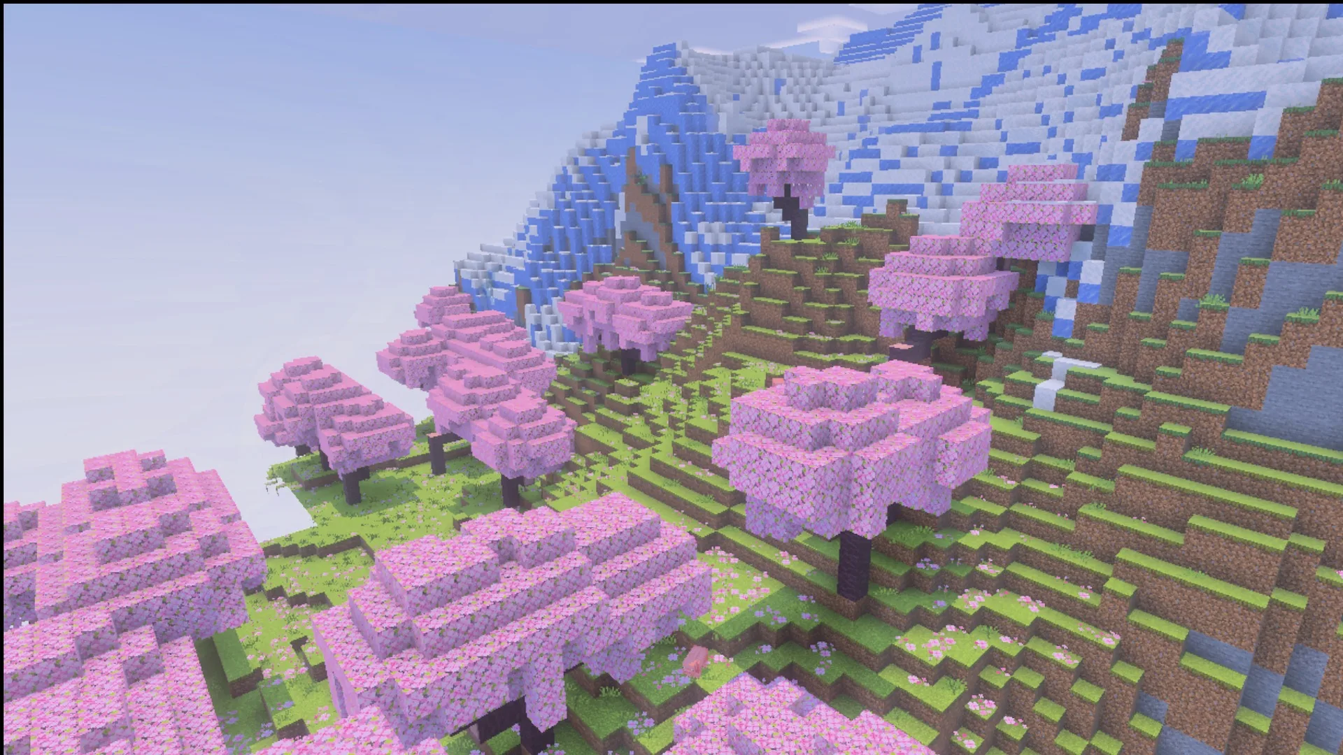 Ultimate Survival Texture Pack Screenshot 3 Cherry blossom trees and flowers rendered with the Ultimate Survival foliage textures
