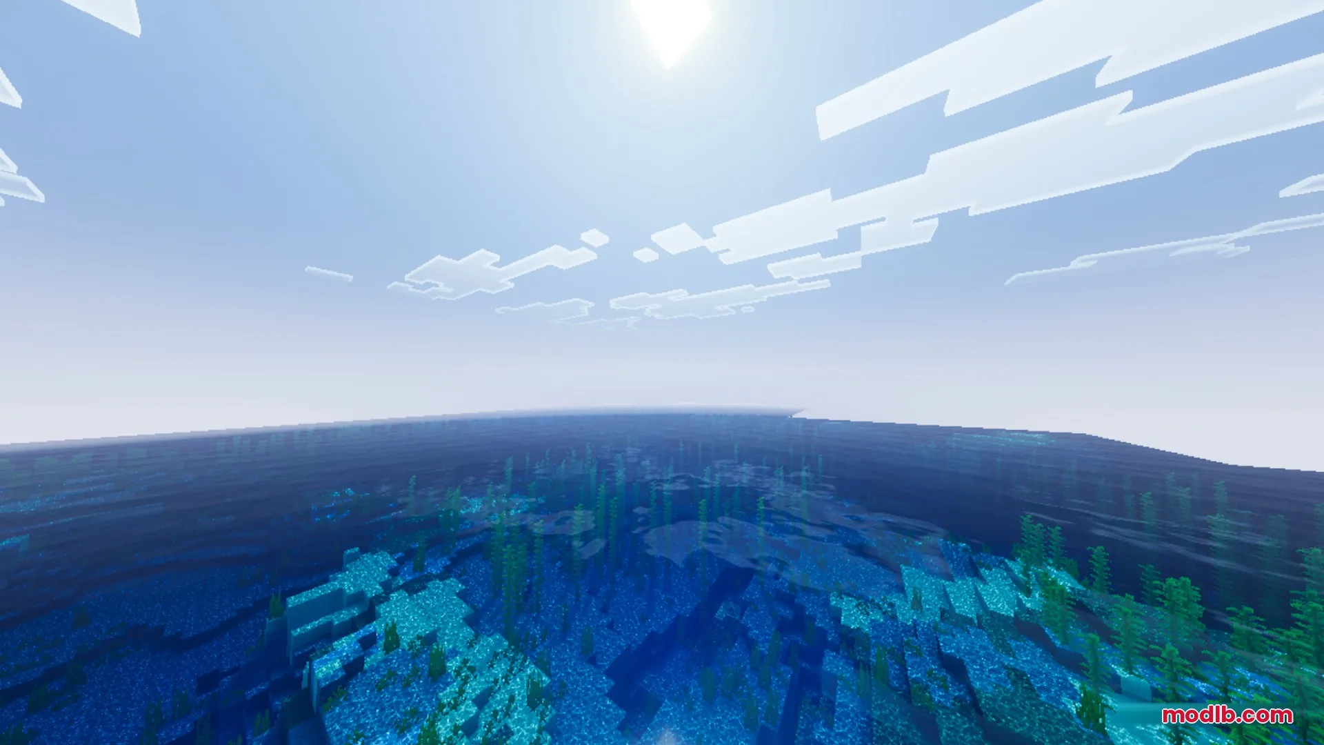 Vibrant Legacy L Espace Shader Screenshot 1 A vast blue ocean with clear water and kelp under a bright sun