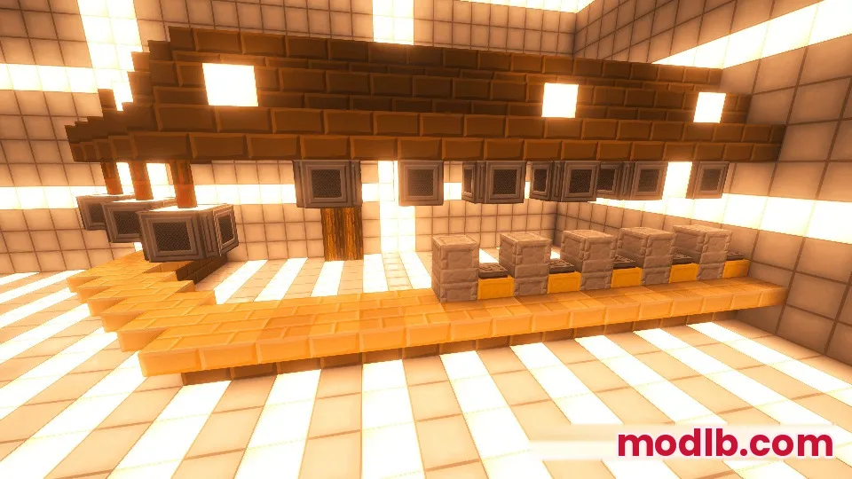 Yog Mod Screenshot 3 A science laboratory interior with modern stone counters and computer monitors