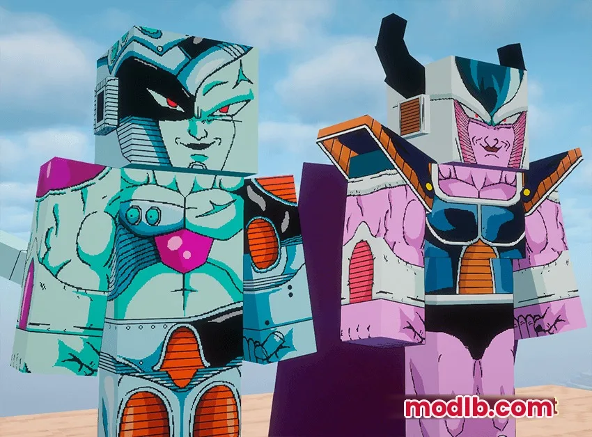 Mecha Frieza and King Cold characters with high definition textures in Minecraft