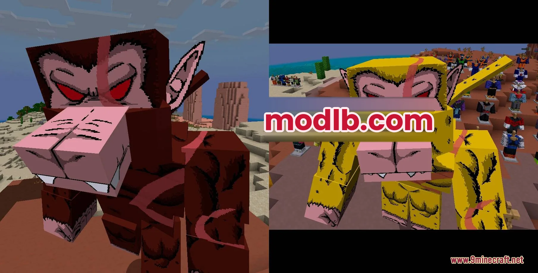 Two giant Great Ape mobs with detailed textures standing in the desert