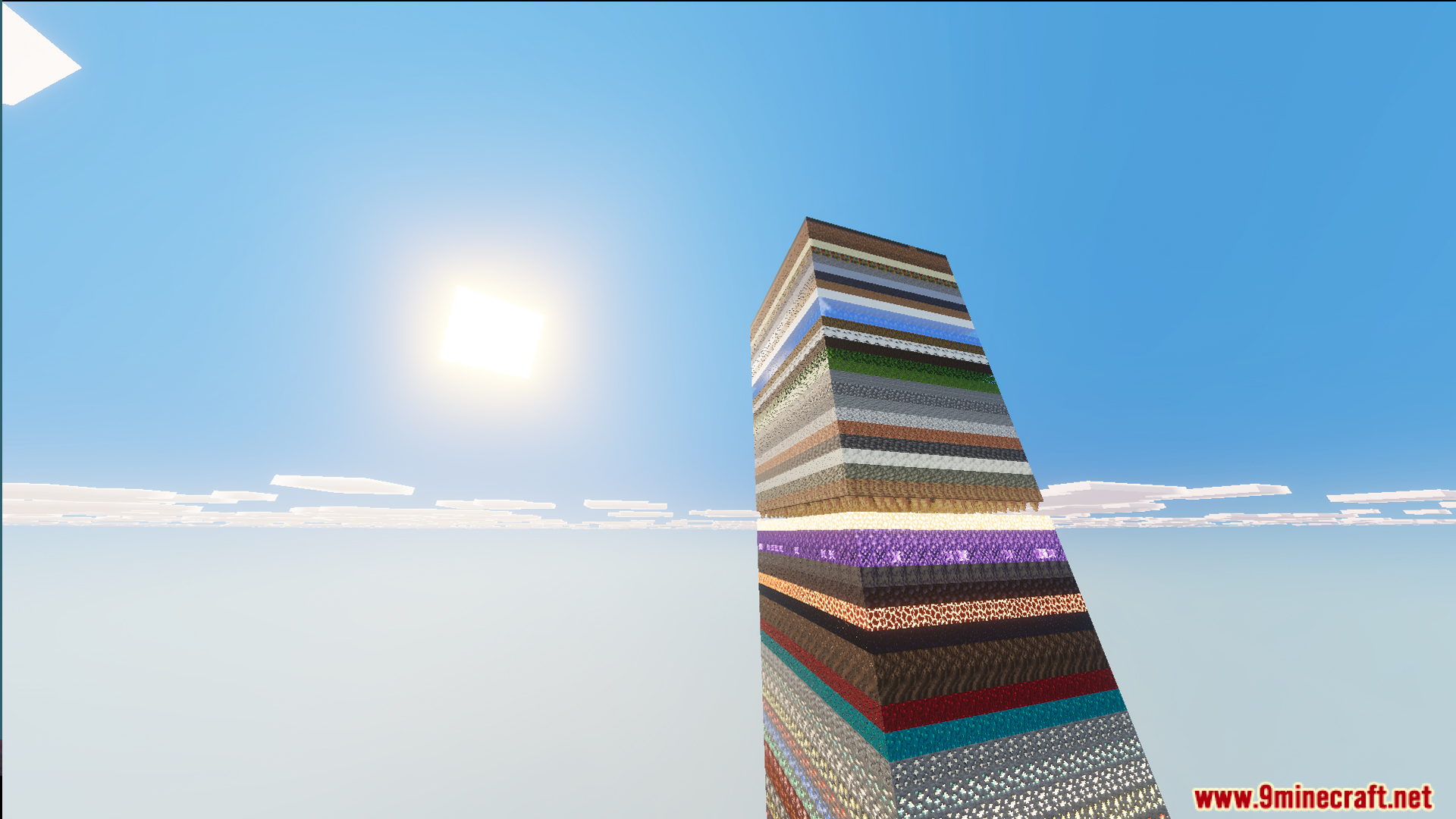 A 100 Layer Challenge Single Chunk Edition Map Screenshot 5 Vertical tower showing different biomes in the one hundred layer challenge map