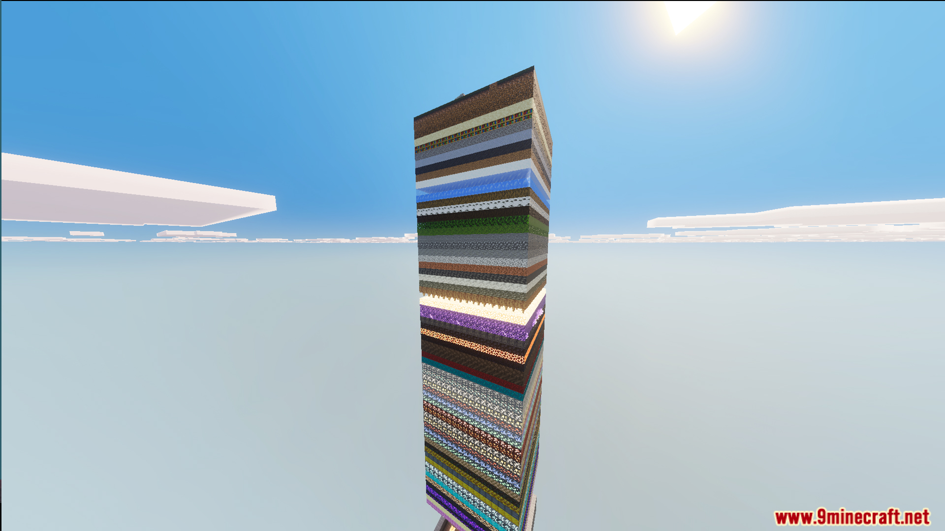 A tall tower made of one hundred unique block layers in the sky
