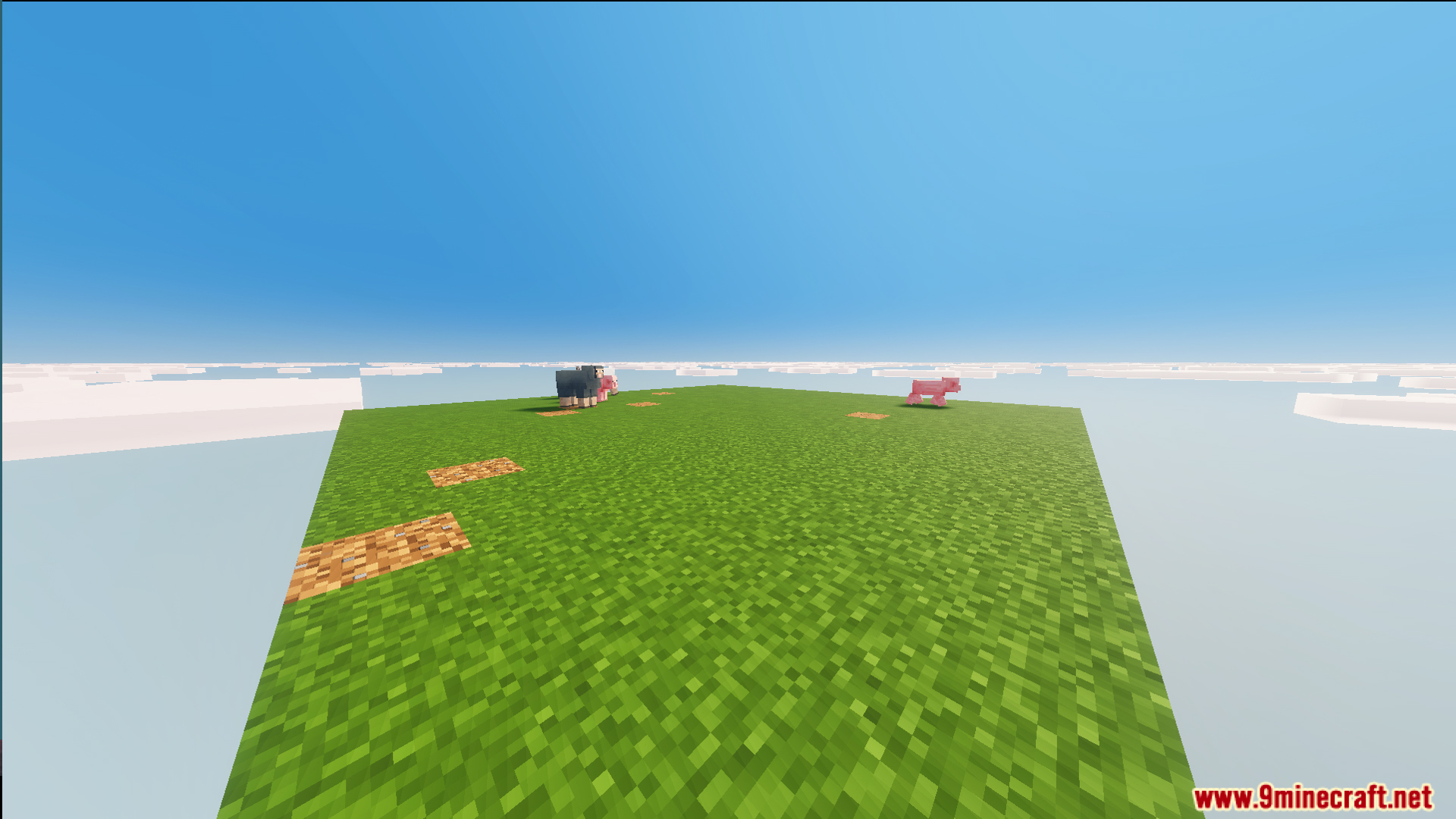 Top grass platform of the survival map with a pig and sheep