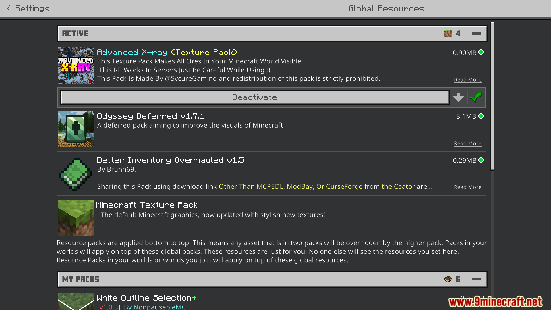 Advanced Xray Texture Pack Screenshot 1 The texture pack is active in the global resources settings menu