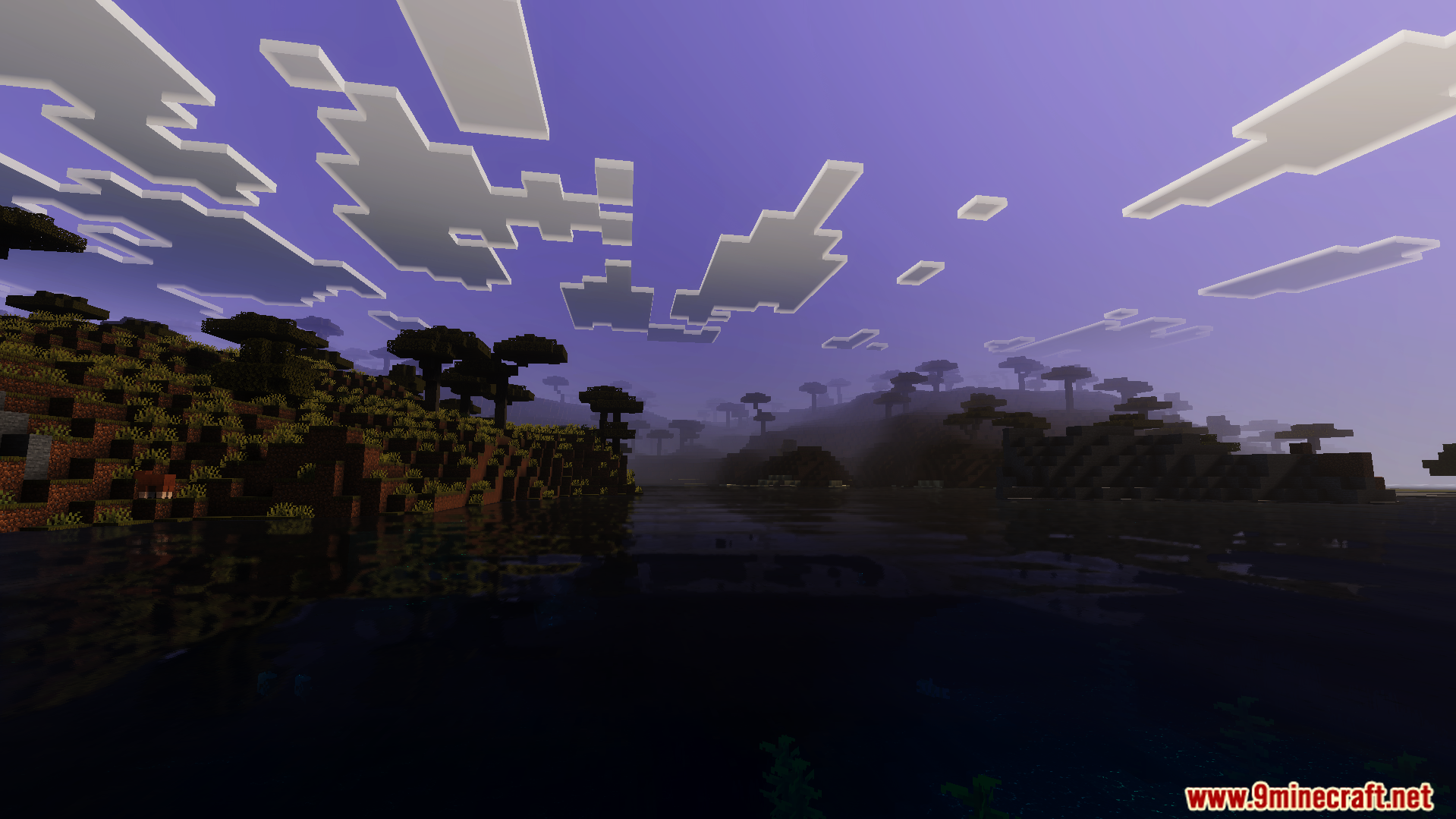 Anima Shader Screenshot 3 Dynamic water reflections and realistic shadows during a beautiful sunset in the savanna