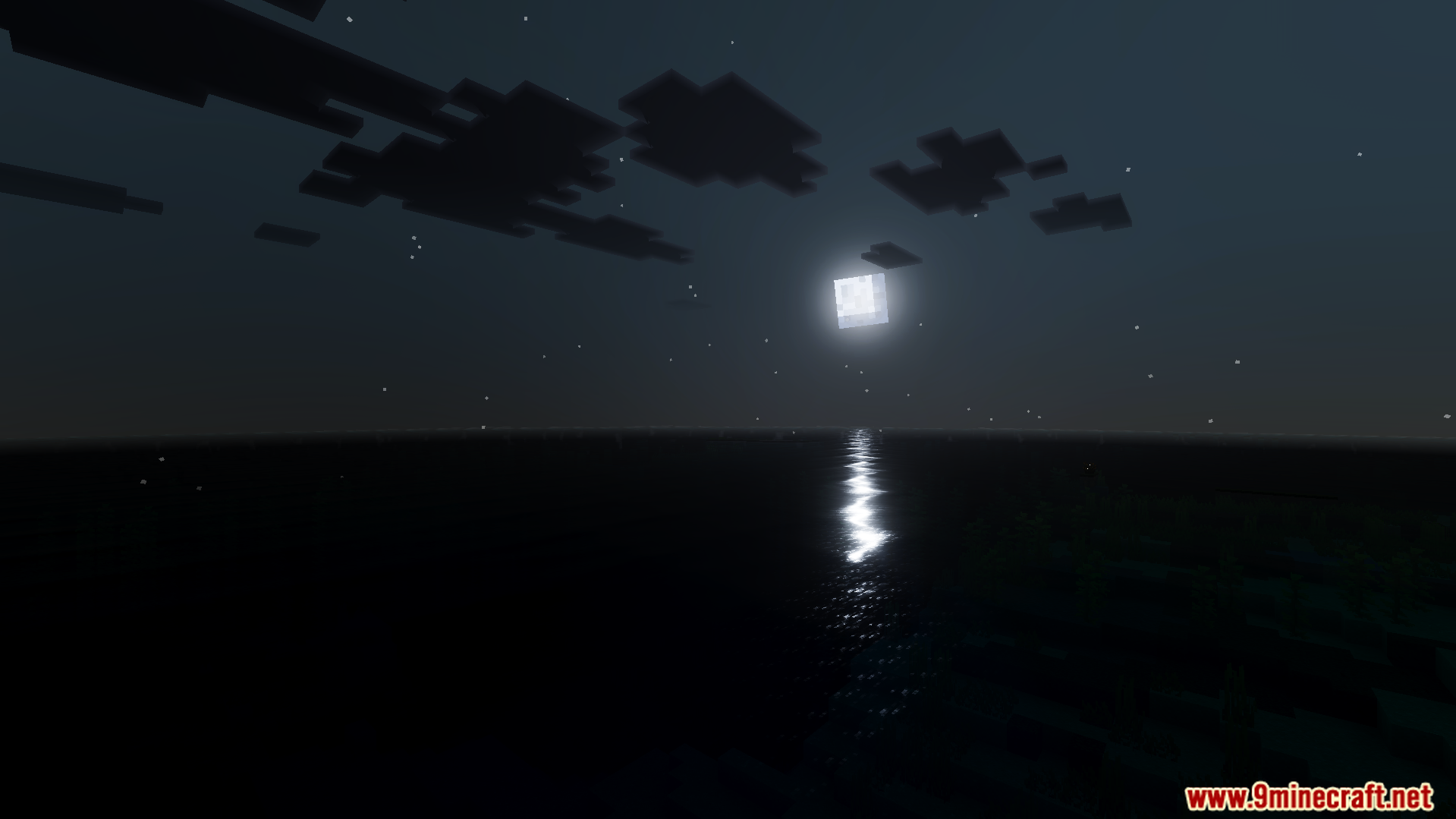 Anima Shader Screenshot 10 Dark night sky with bright stars and moon reflection on the ocean surface