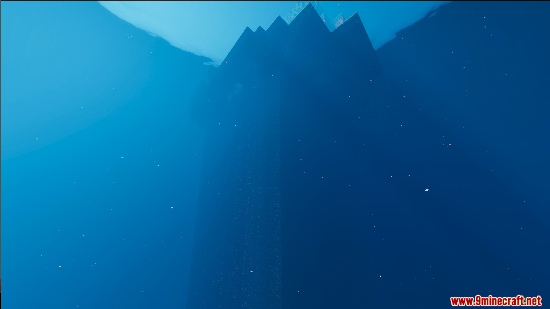 BakuBuilds Survival Island Map Screenshot 5 A dark underwater view of a large structure beneath the deep ocean surface