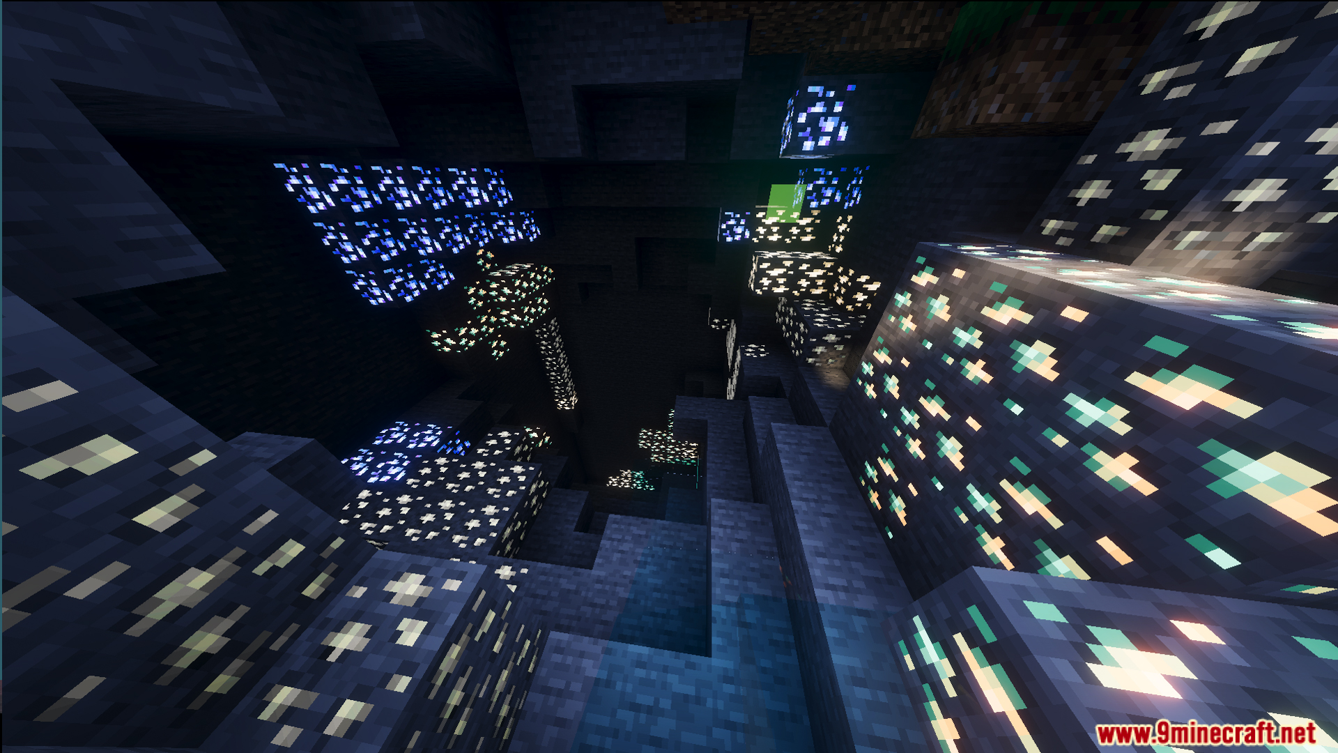 BakuBuilds Survival Island Map Screenshot 6 Deep underground cave filled with glowing diamond iron and coal ore blocks