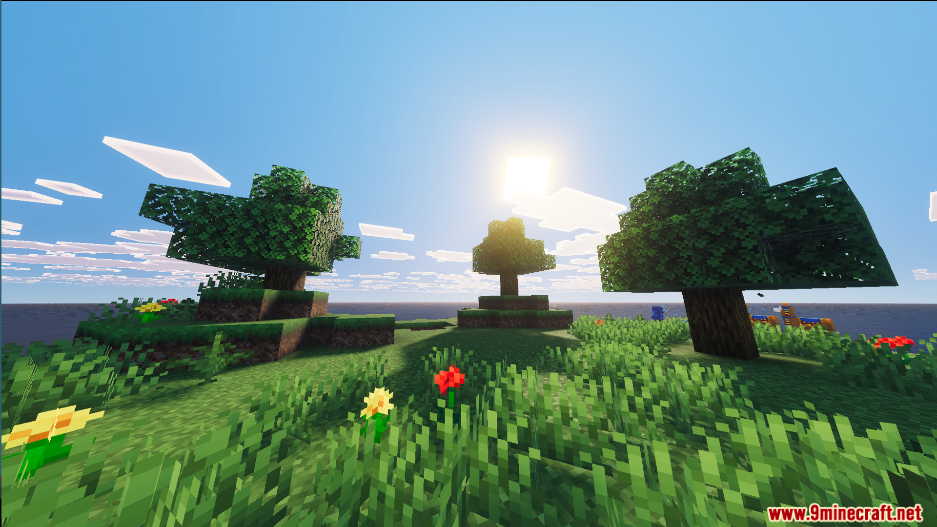 BakuBuilds Survival Island Map Screenshot 10 Close up of a tiny grassy island featuring three trees and flowers