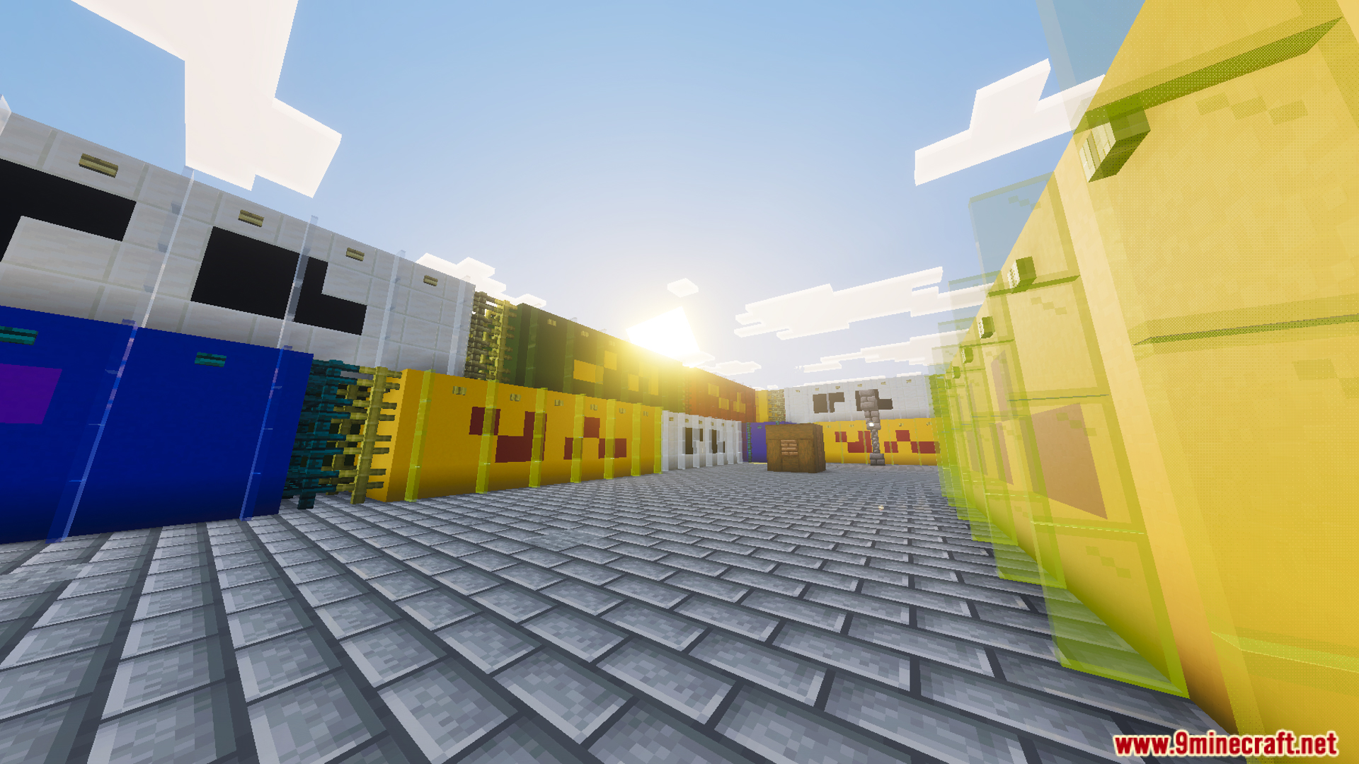 A detailed custom battleground arena with colorful containers in the Battle Kaisen Map