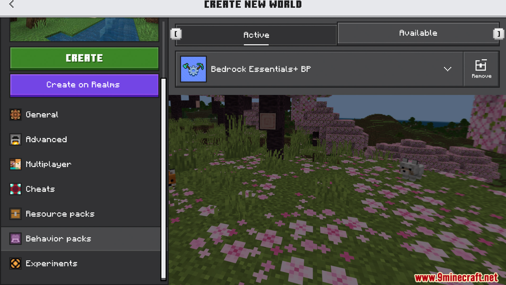 Activating the addon's behavior pack in the world creation settings