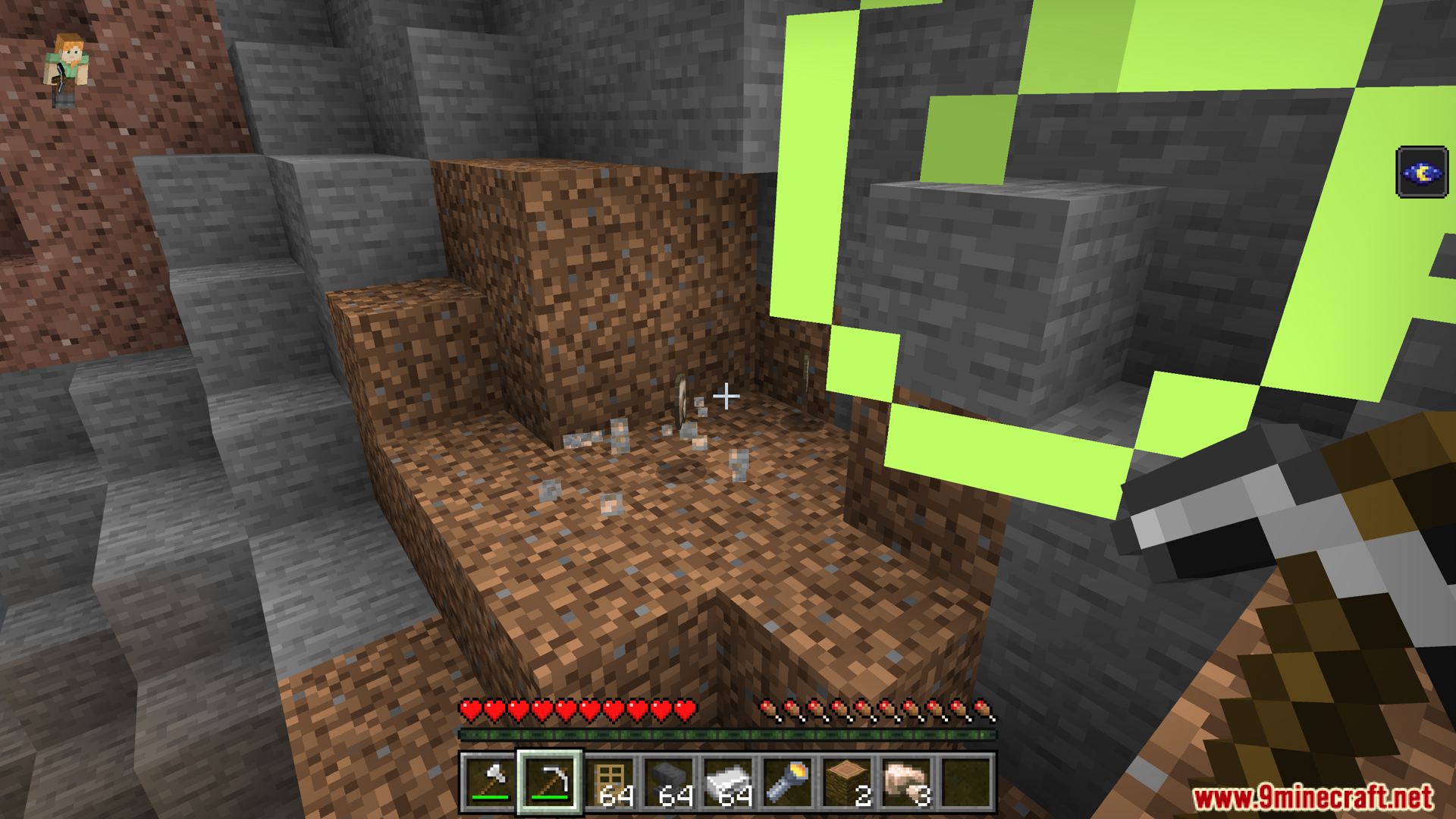 Sneaking activates the vein miner to break multiple blocks at once