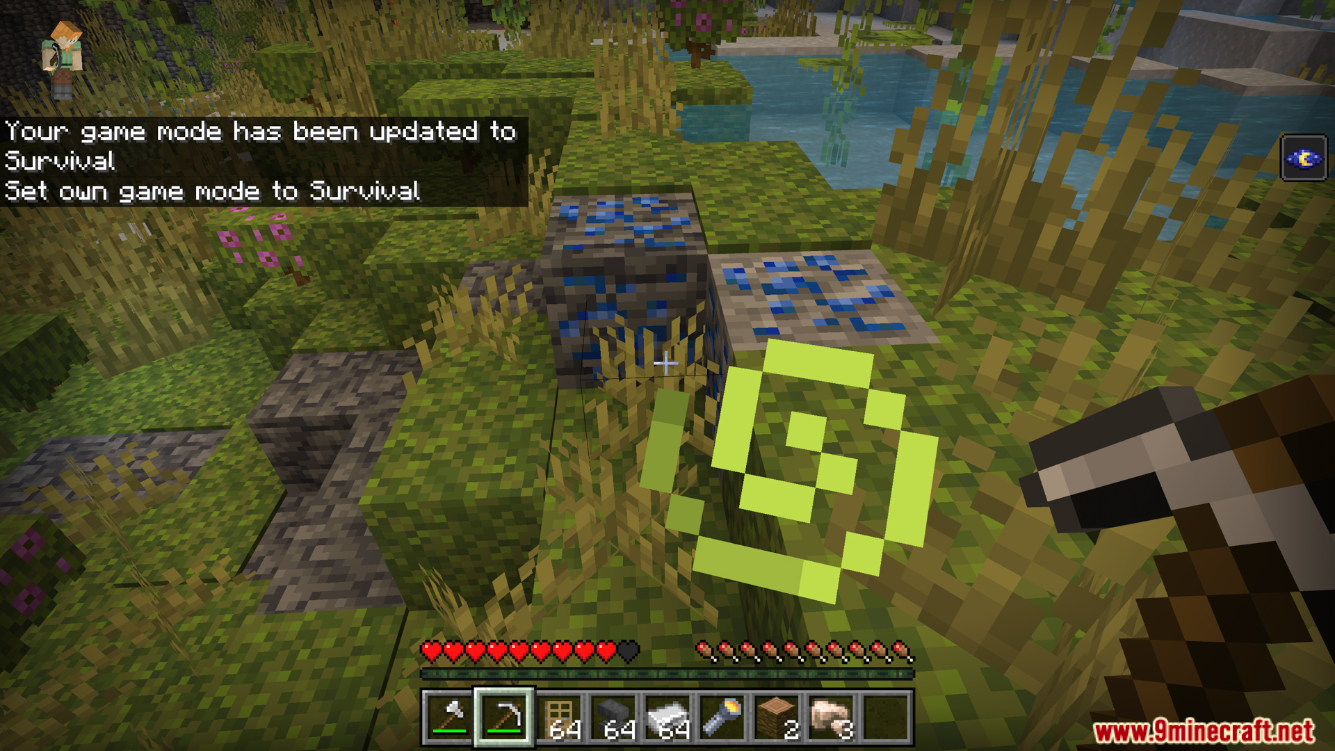 Vein mining a cluster of lapis lazuli ore with the addon