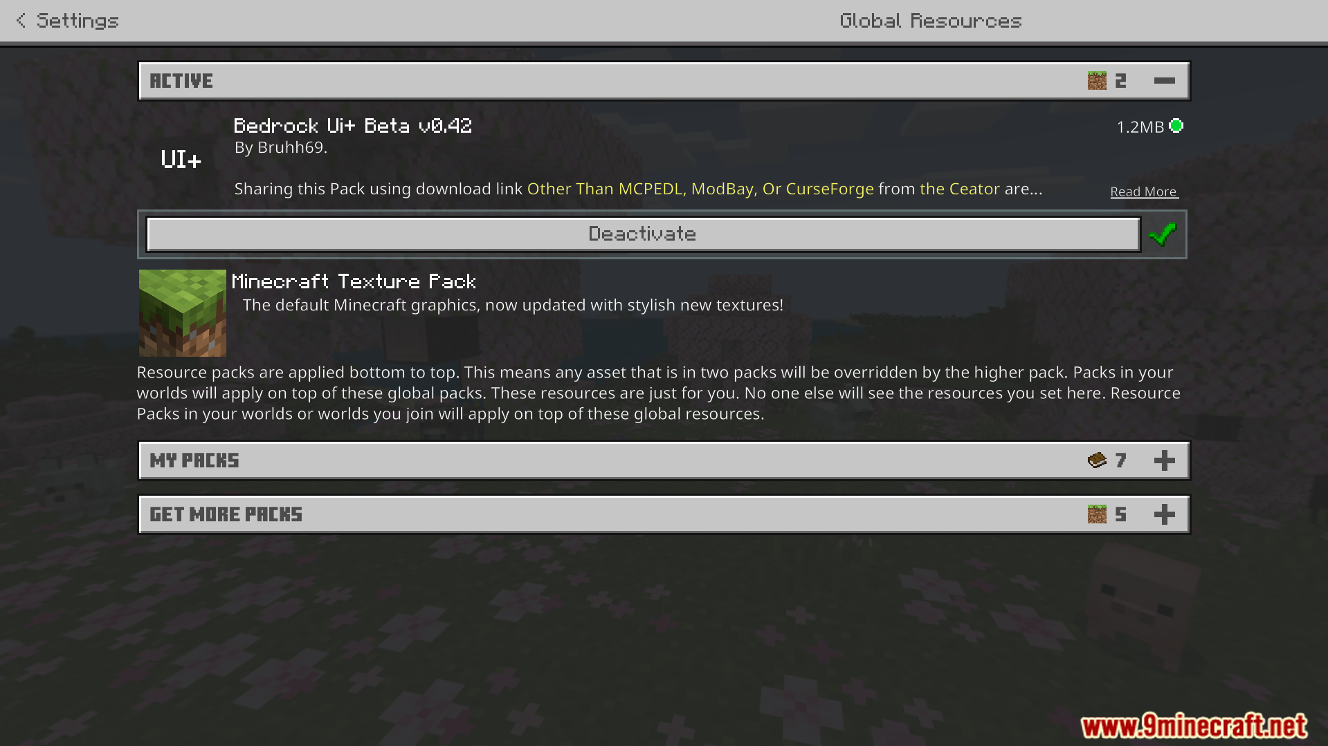 Activating the addon in the global resources menu to change screens