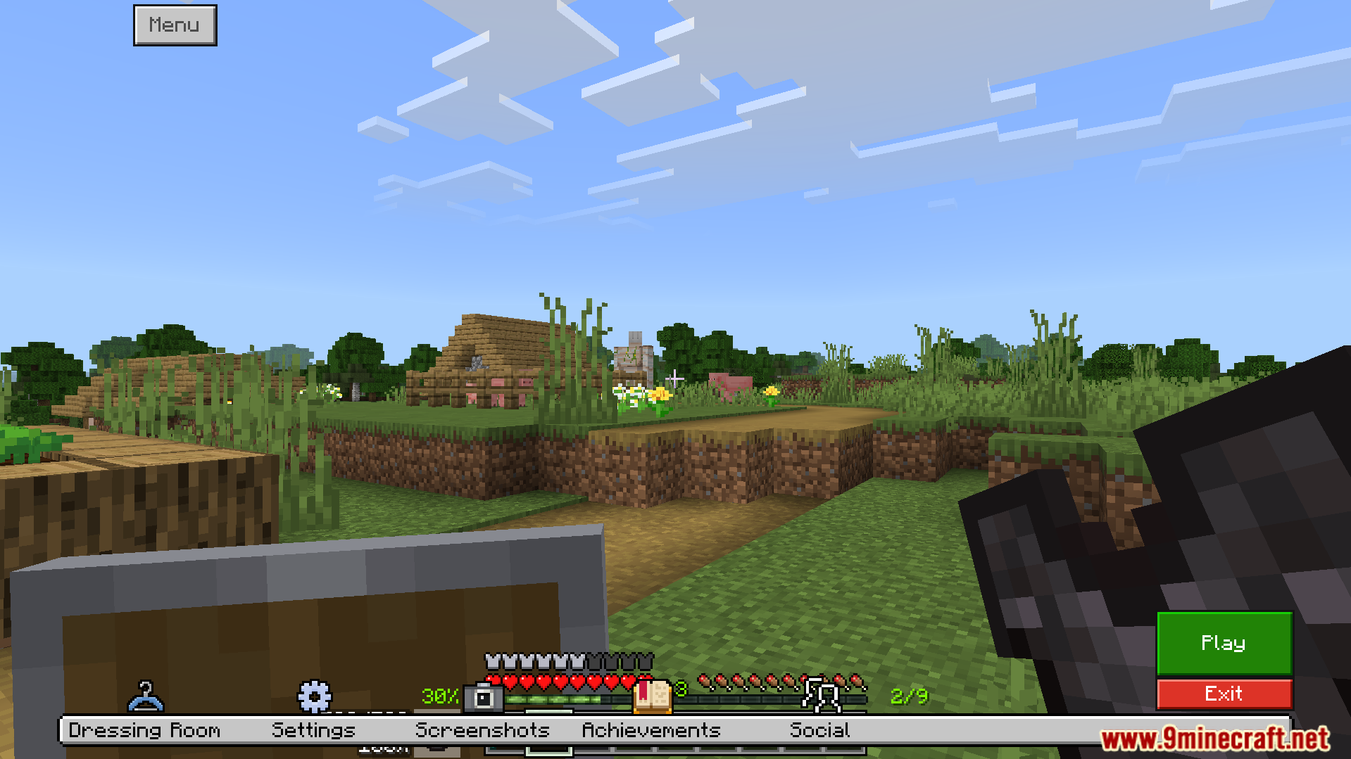 The main menu buttons are moved to the side for access