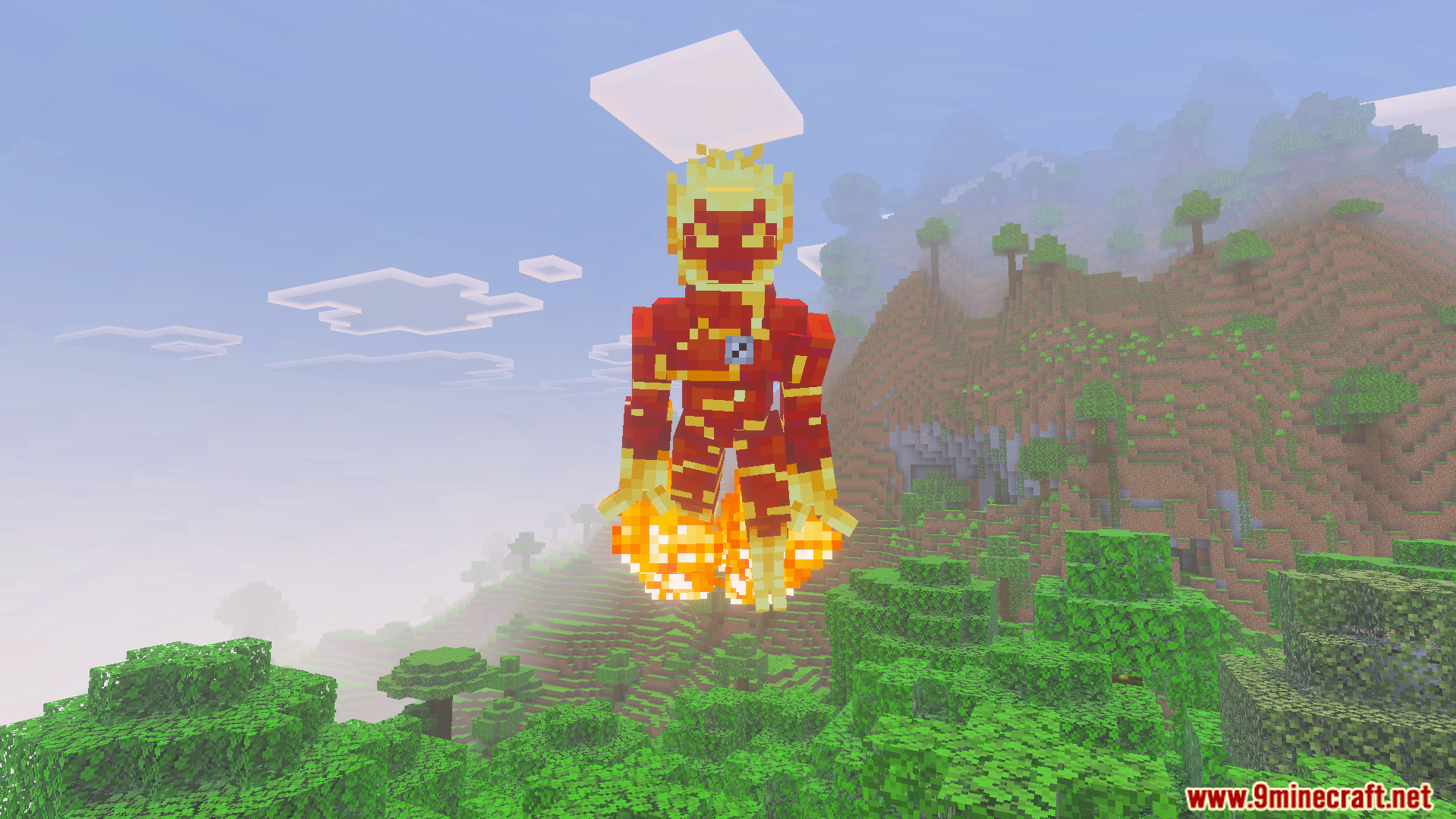 Heatblast alien uses special abilities to explore the world from above